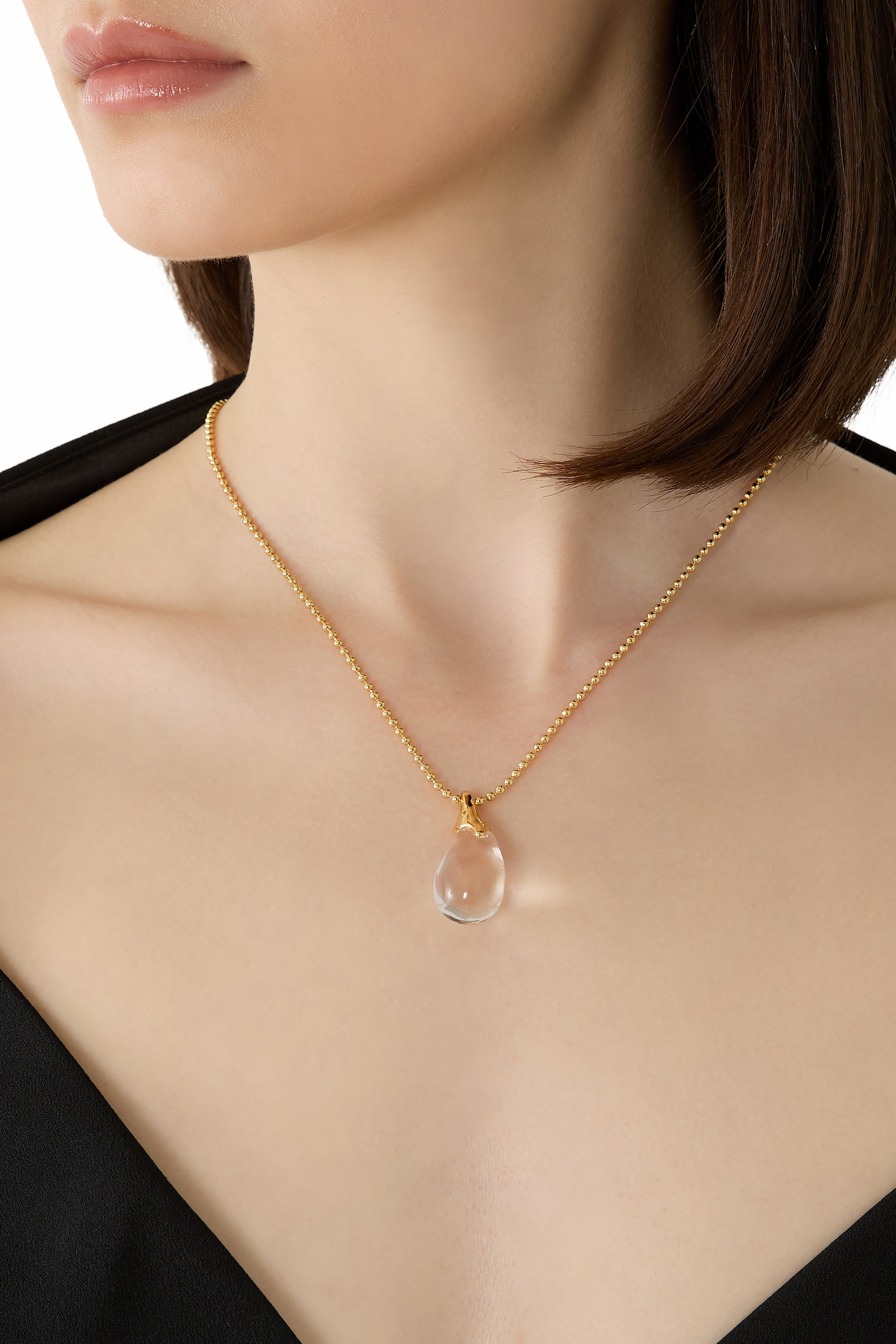 Liquid Lucite Teardrop Pendant Necklace, 14K Yellow Gold & Lucite