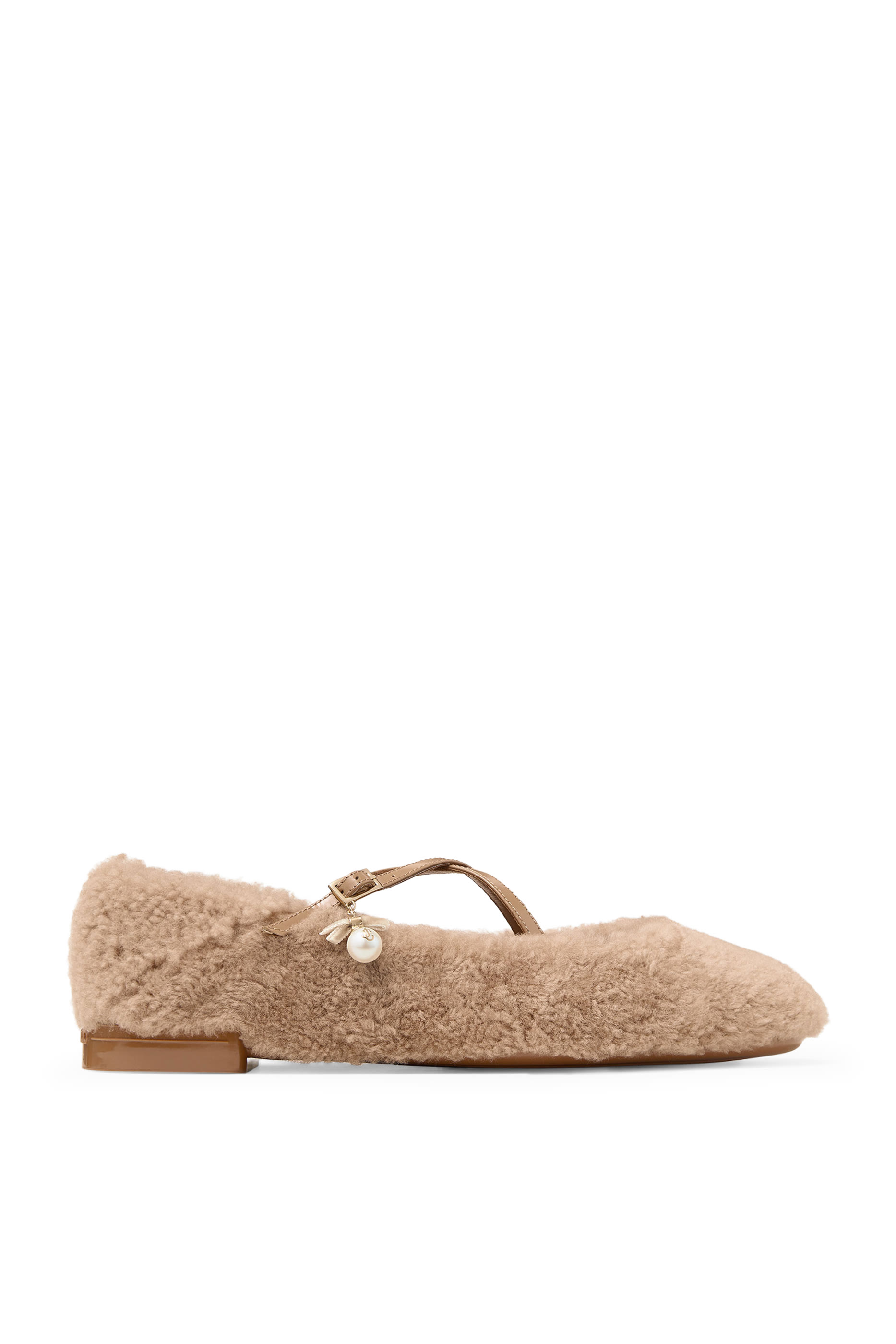 Eleri Natural Shearling Cross-Strap Ballerina Flats