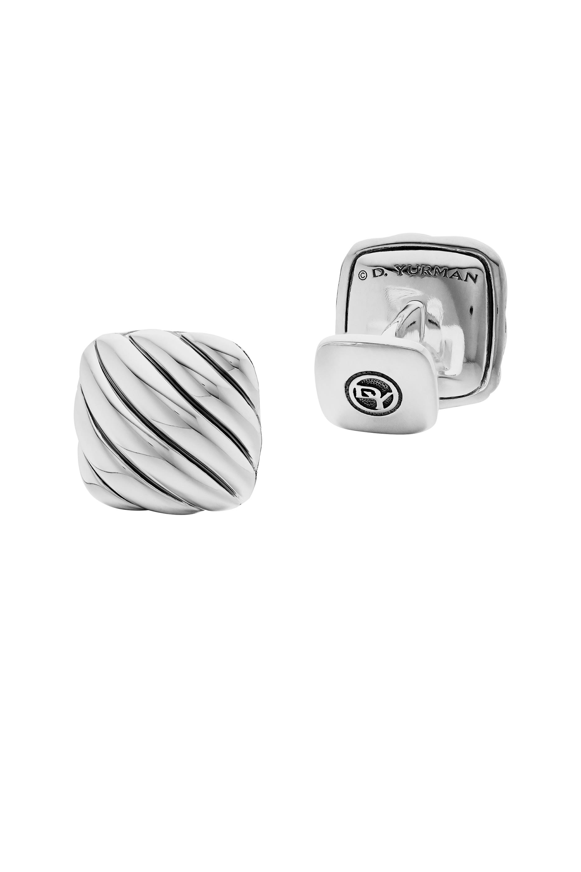 Sculpted Cable Cushion Cufflinks, Sterling Silver