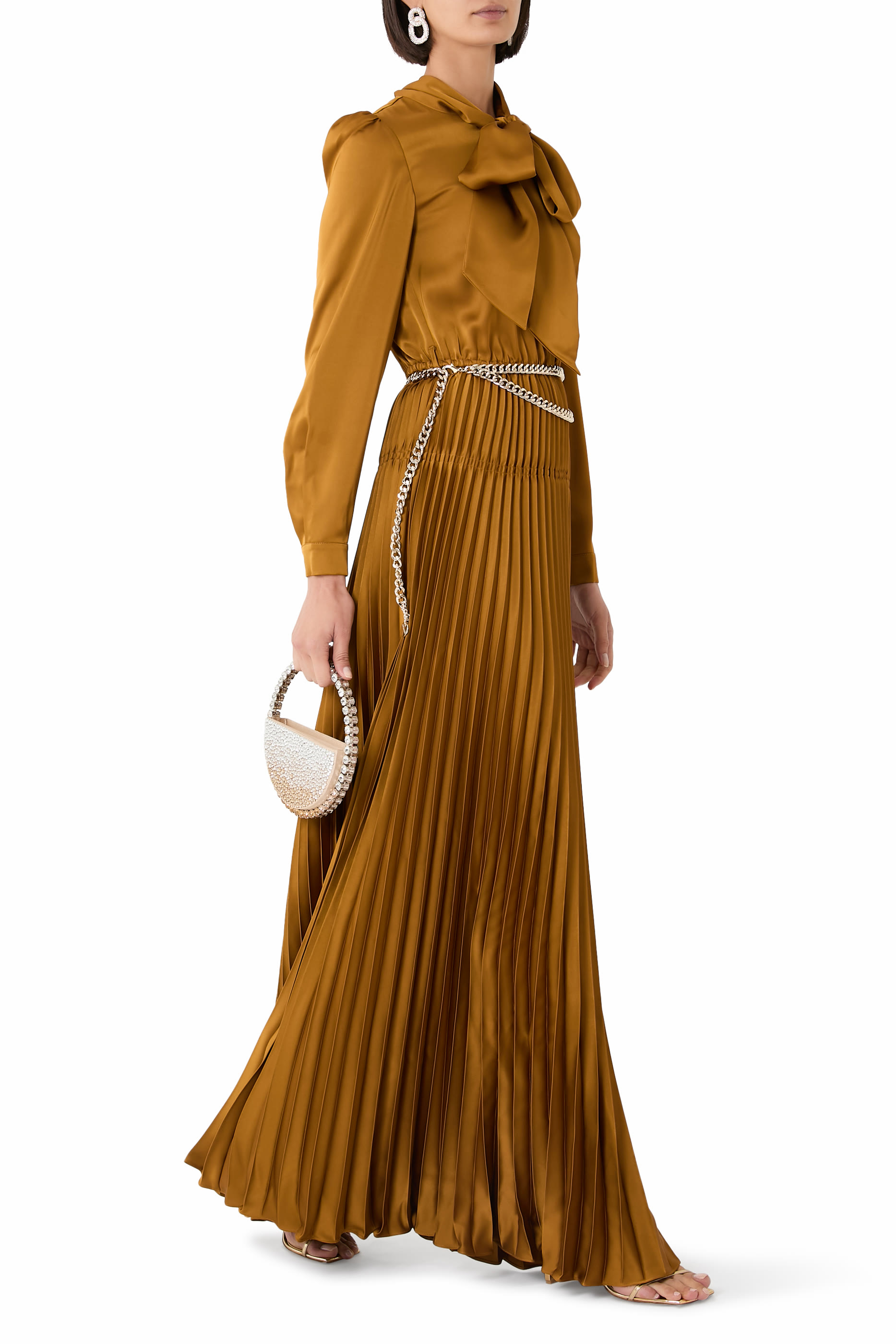 Satin Pussy Bow Maxi Dress