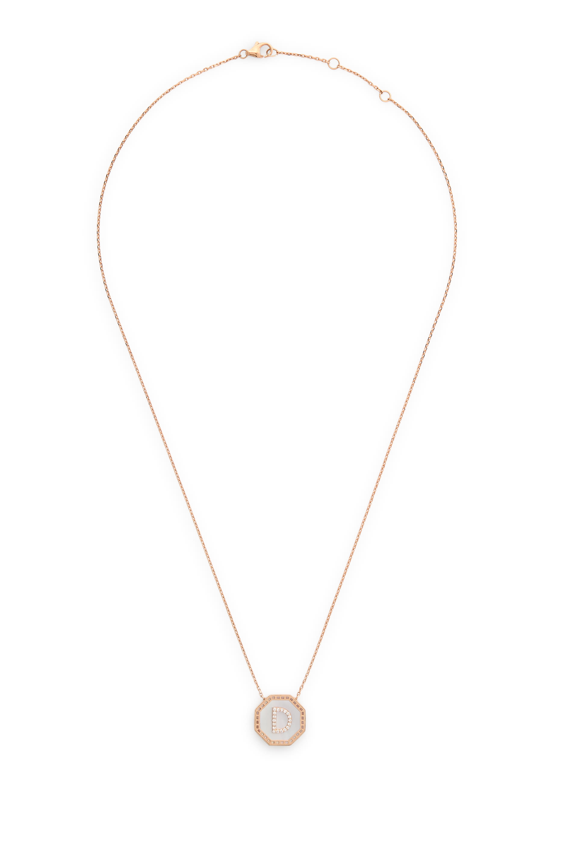 Harf Turath Letter D Necklace, 18k Rose Gold & Diamonds