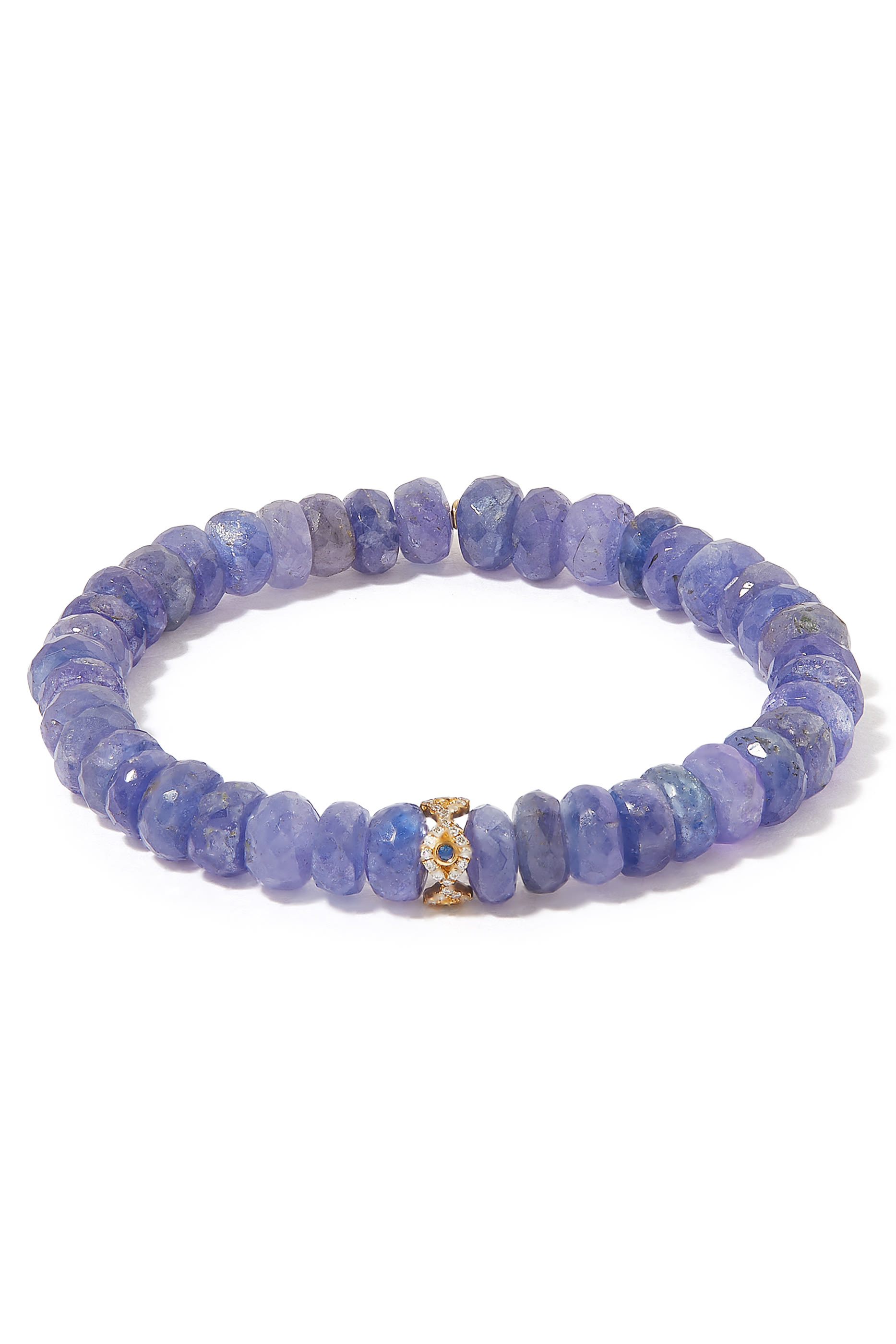 Evil Eye Eternity Bracelet, 14k Yellow Gold with Blue Tanzanite & Diamond