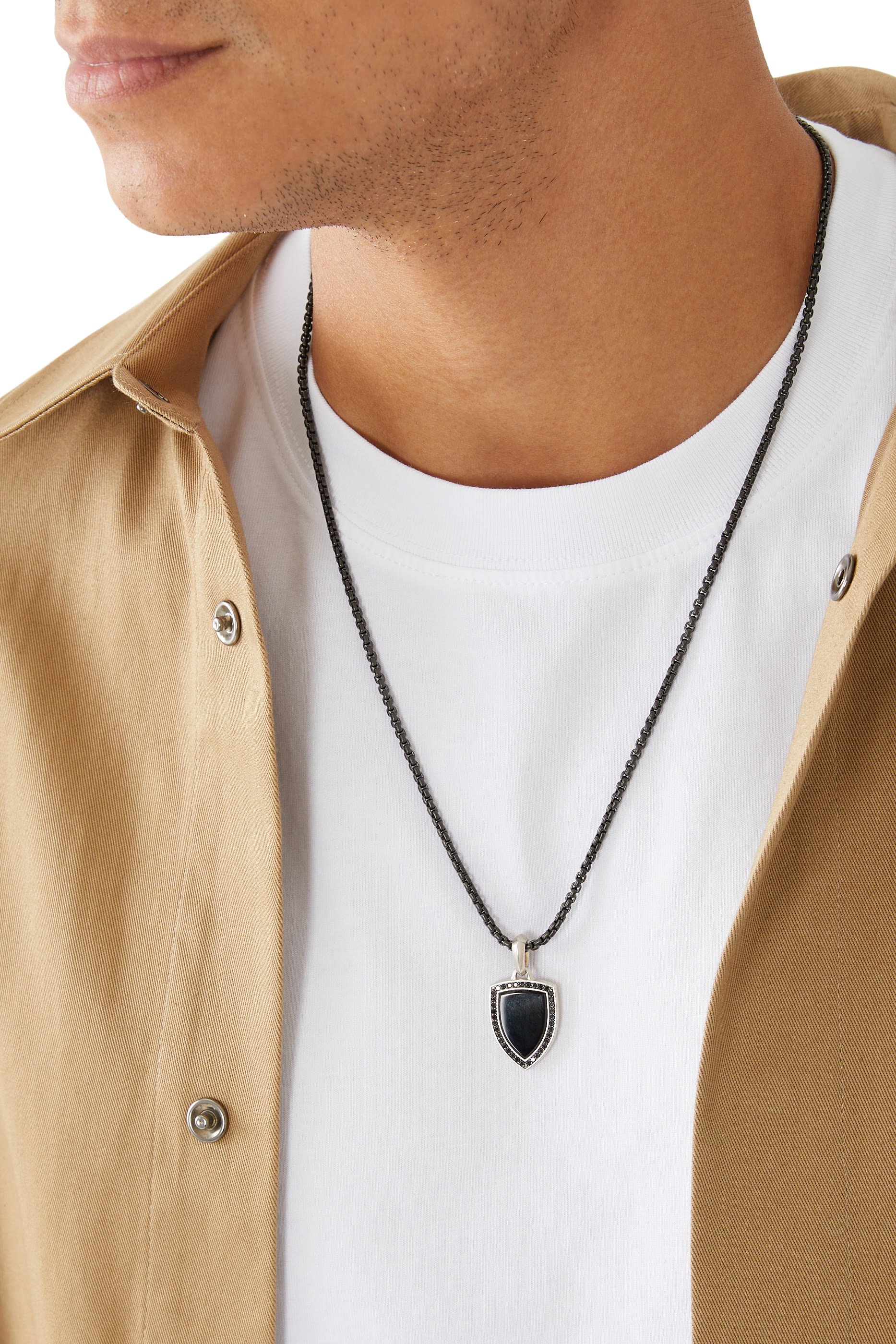 Shield Amulet, Sterling Silver, Black Onyx & Black Diamonds