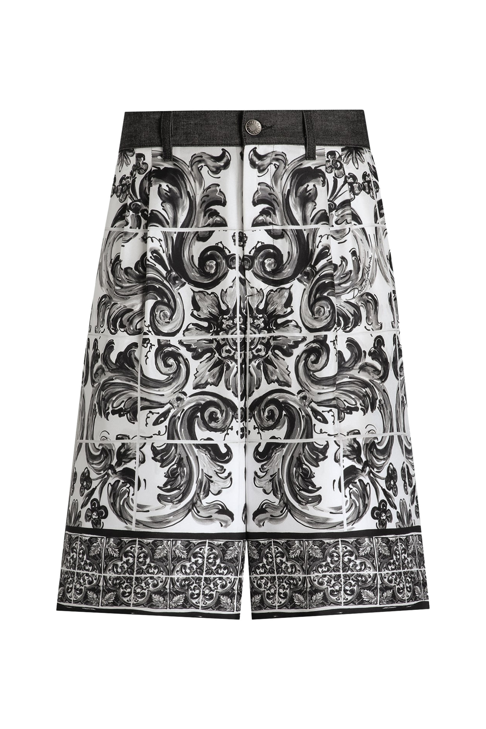 Majolica-Printed Denim Bermuda Shorts