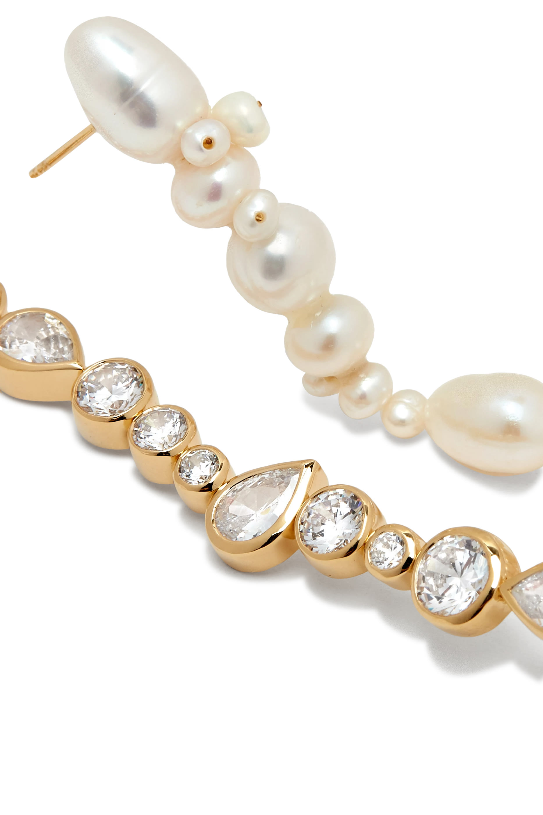 Glitch Earrings, : Recycled Sterling Silver Plated in 18k Yellow Gold Vermeil with Freshwater Pearl & Zirconia