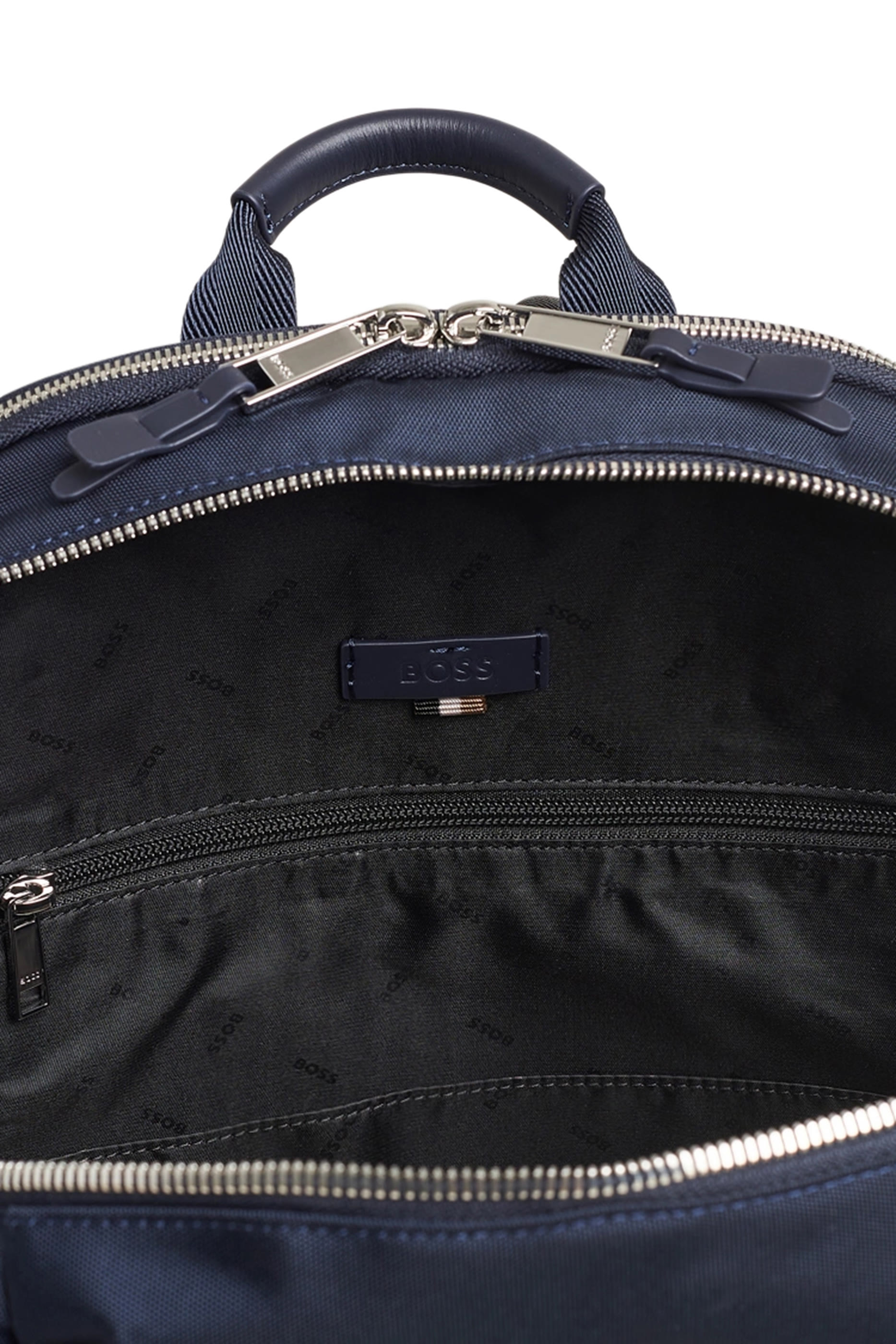 Silver-Tone Logo Lettering Leather-Trim Backpack