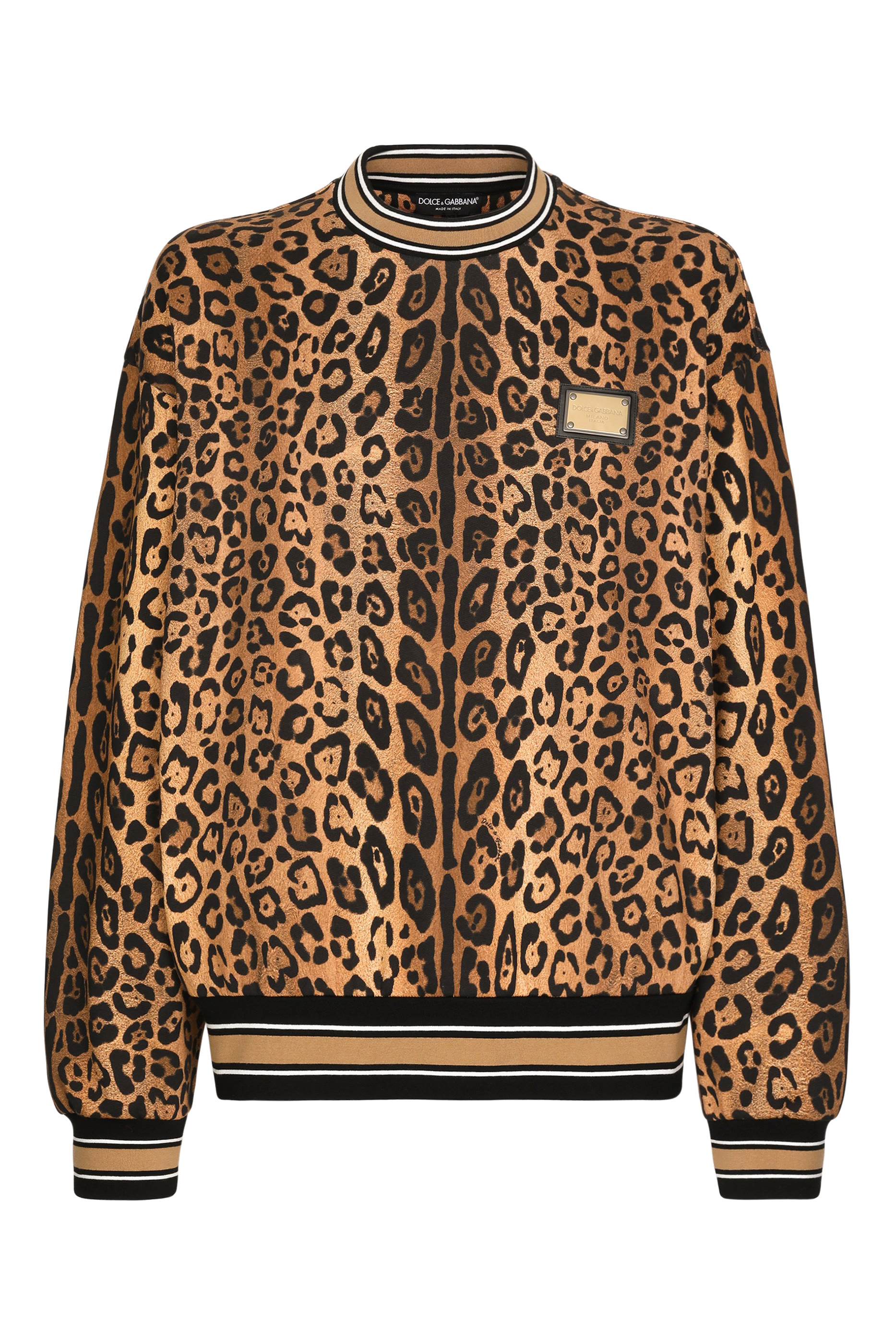  Round-Neck Sweatshirt with Leopard-Print Crespo and Tag