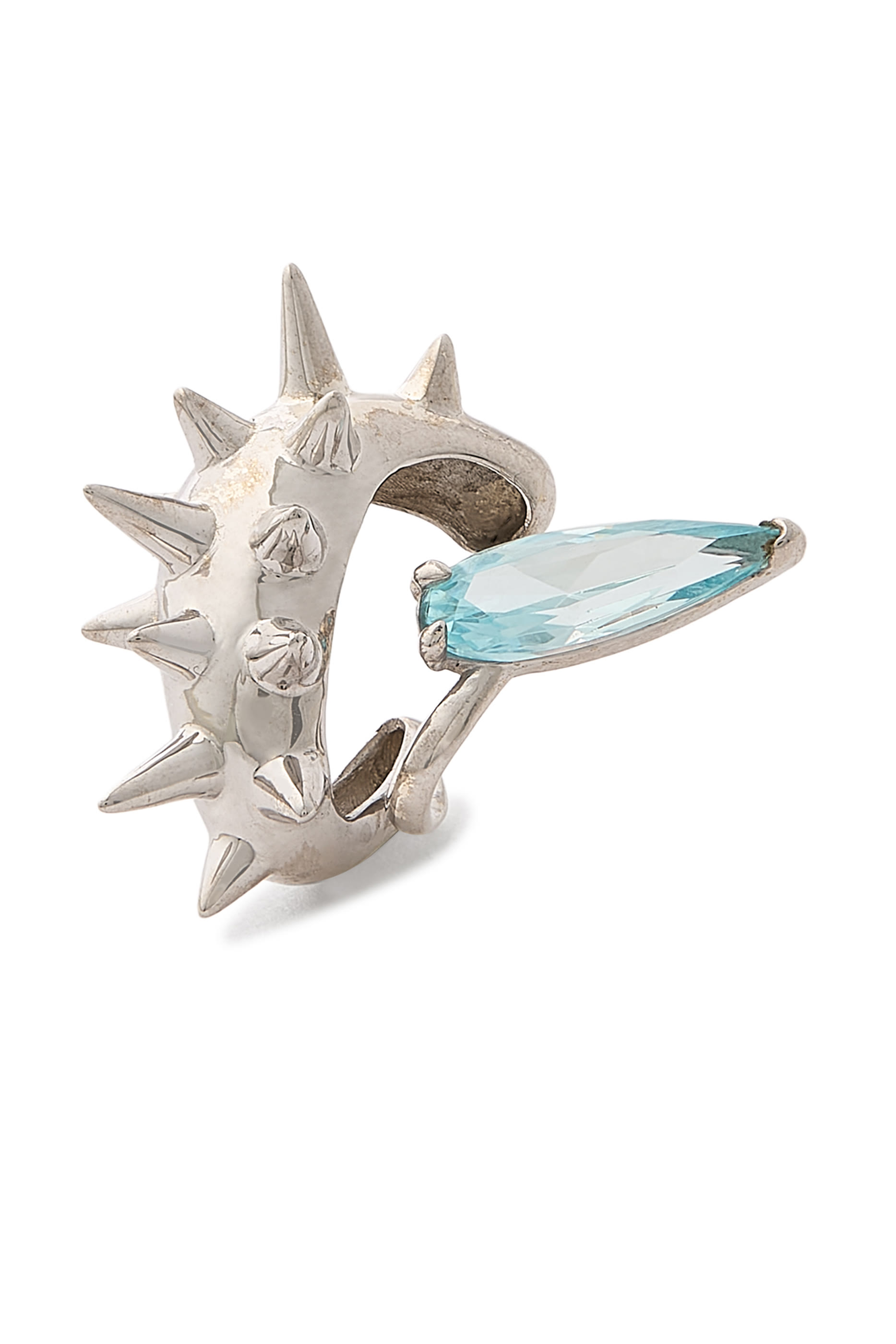 Mini Spike Alien Single Ear Cuff, 925 Sterling Silver & Crystal