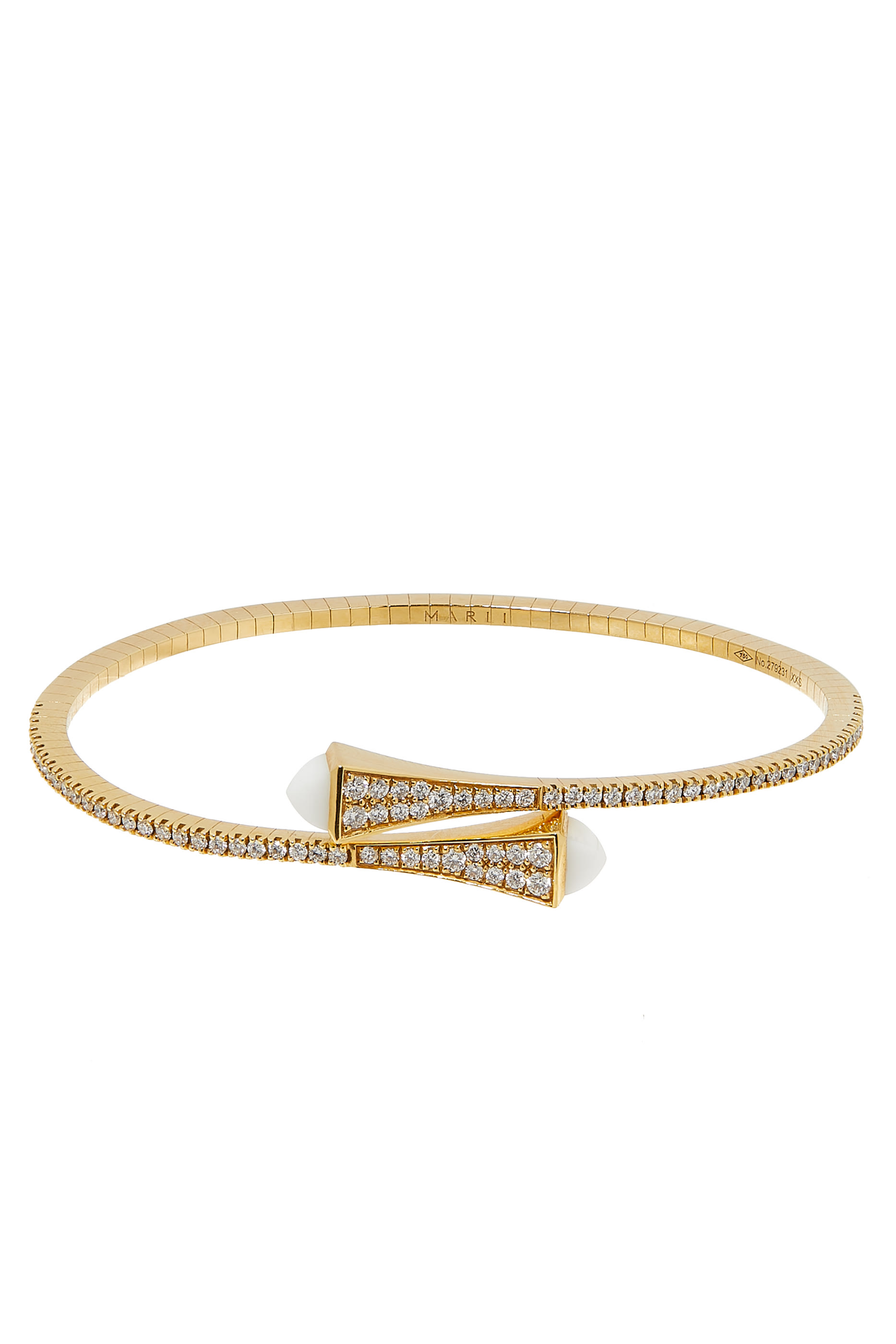 Cleo Slim Bangle, 18k Yellow Gold with White Agate & Diamonds