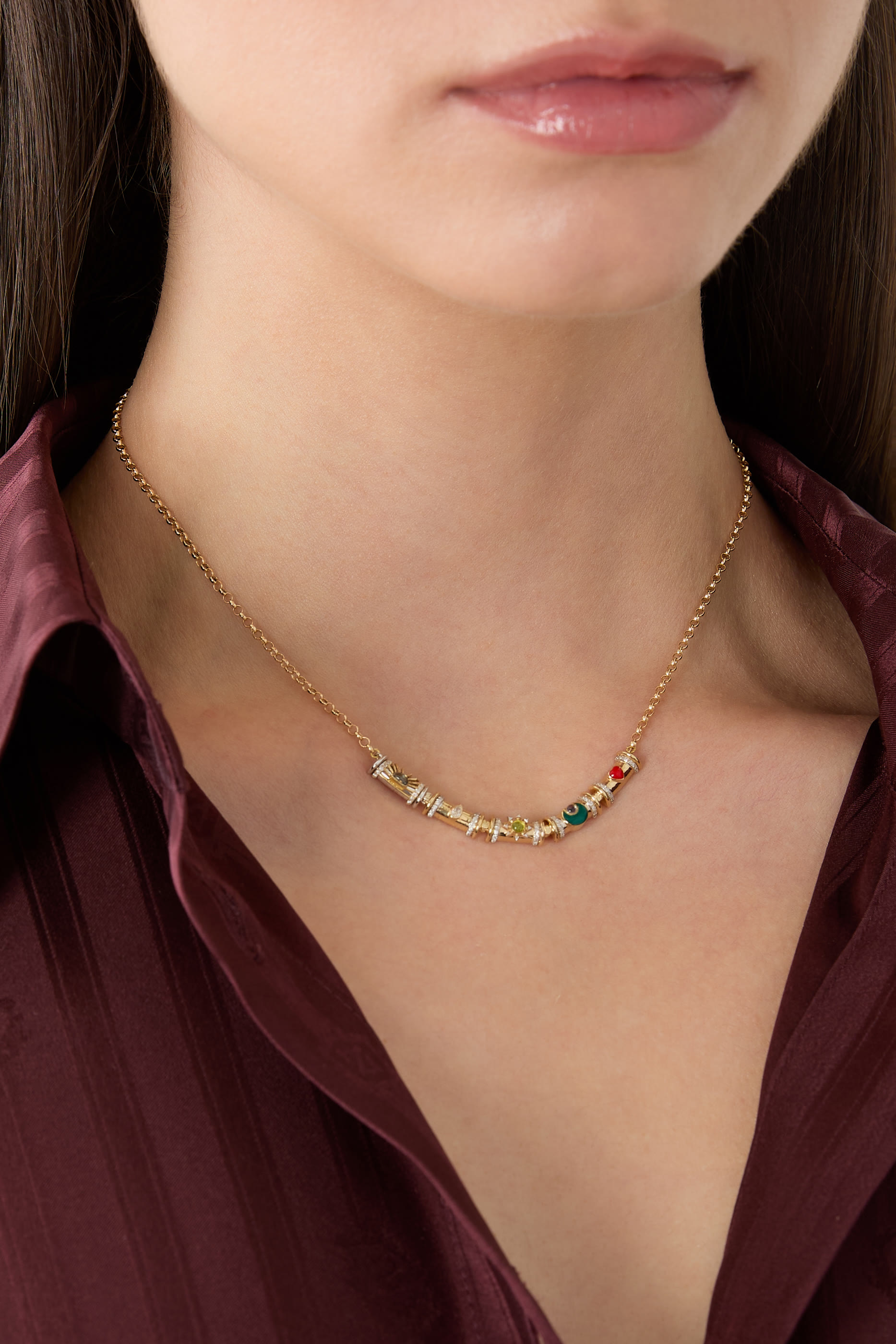 Milky Way Necklace, 18K Yellow Gold with Precious Stones