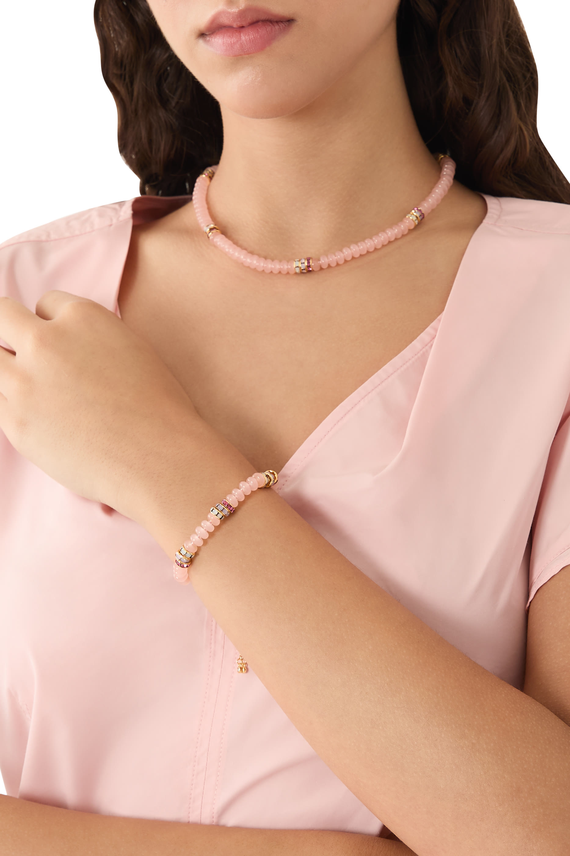 Beaded Necklace, Plated Metal & Cubic Zirconia, Czech Stone, Seed Bead, Glass Stone, Thread