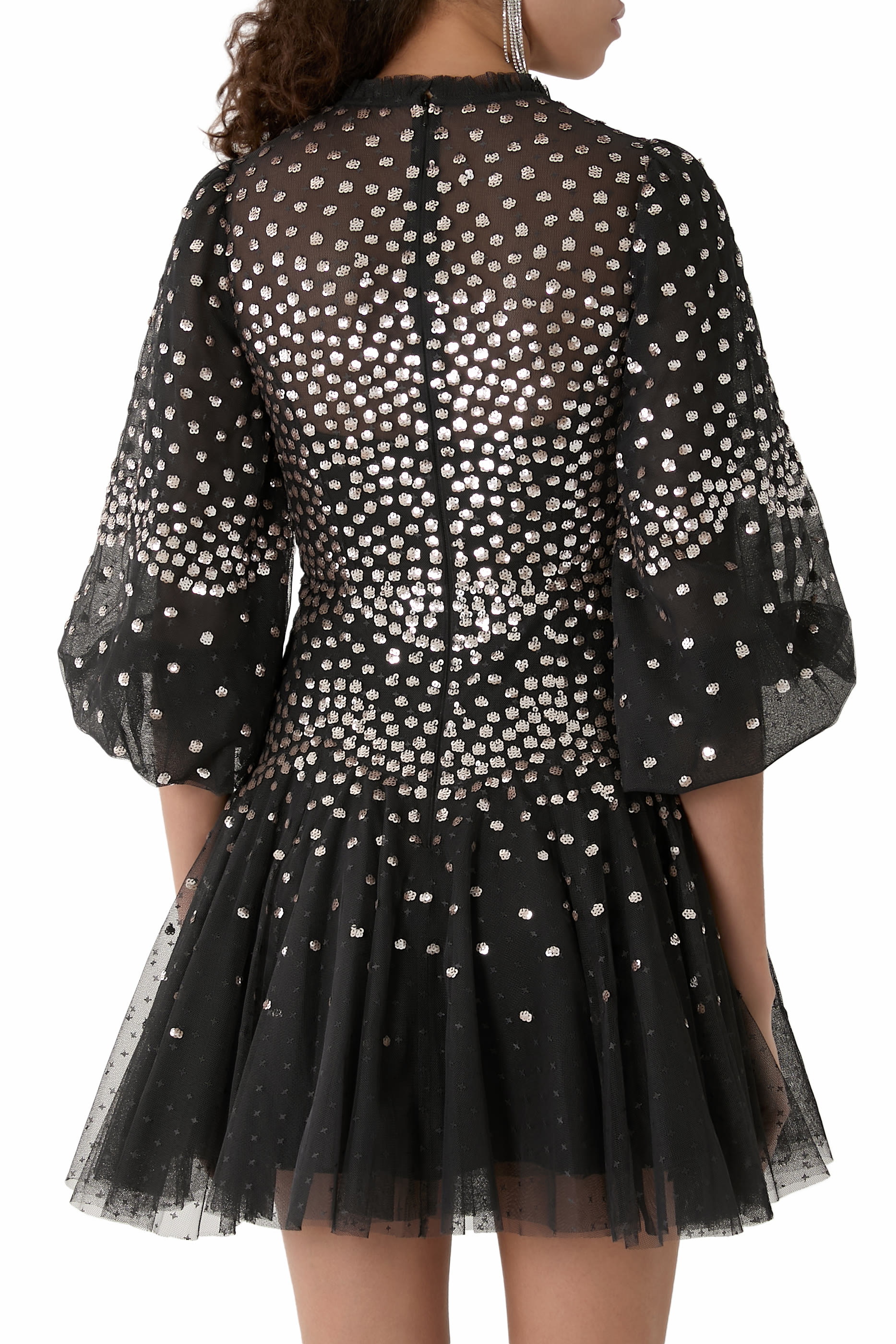 Scallop Sequin Round Neck Micro Mini Dress