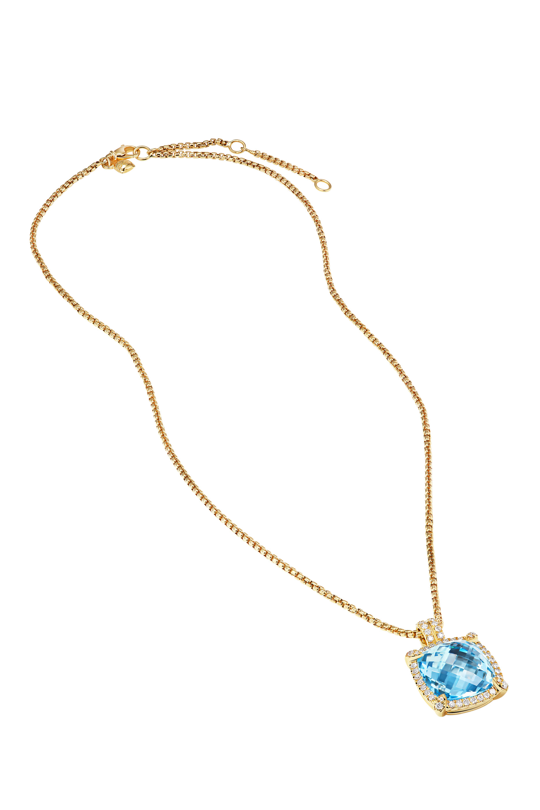  Chatelaine Blue Topaz Pendant Necklace, 18k Yellow Gold & Diamonds