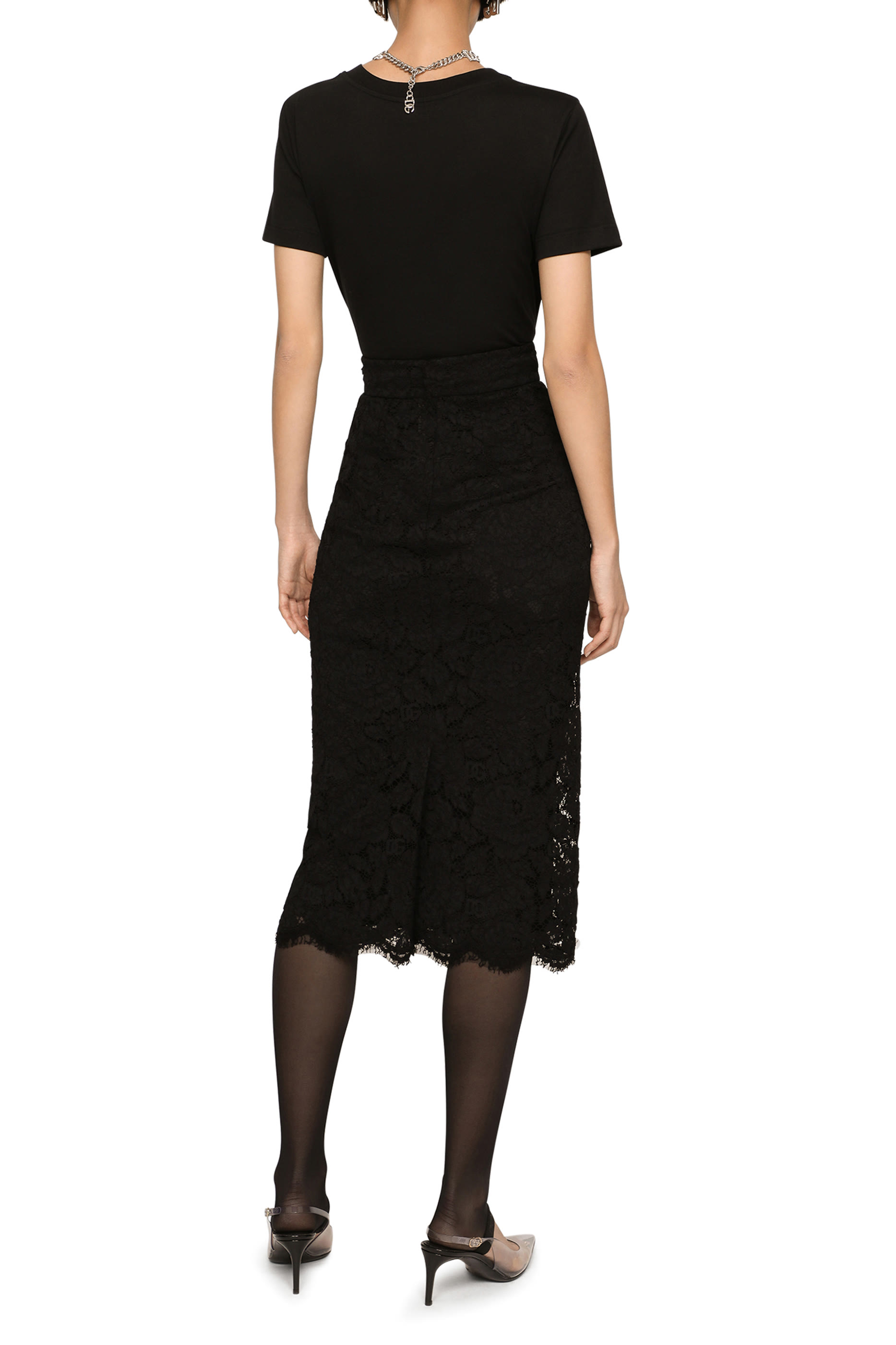 Branded Stretch Lace Midi Skirt