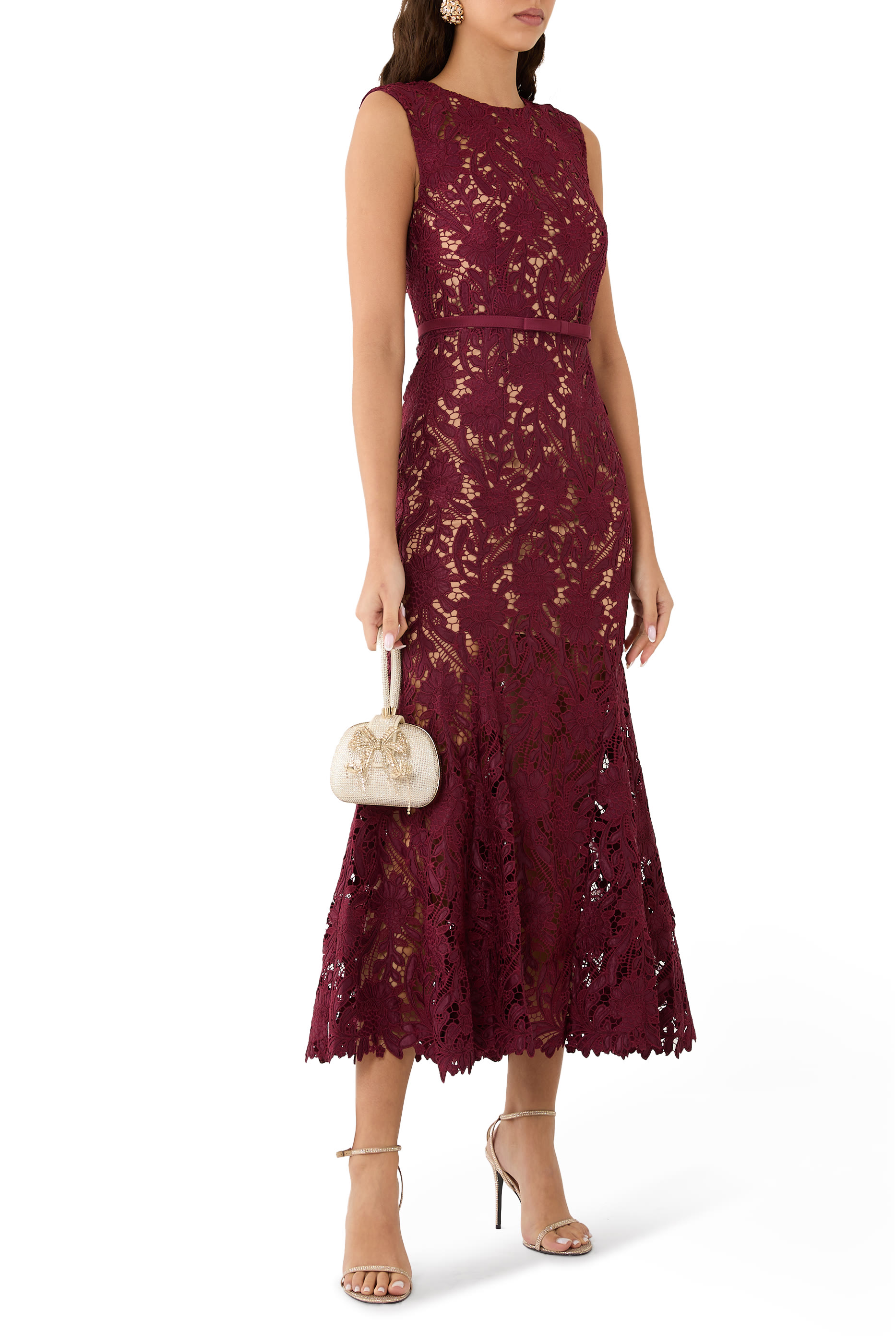 Guipure Lace Midi Dress