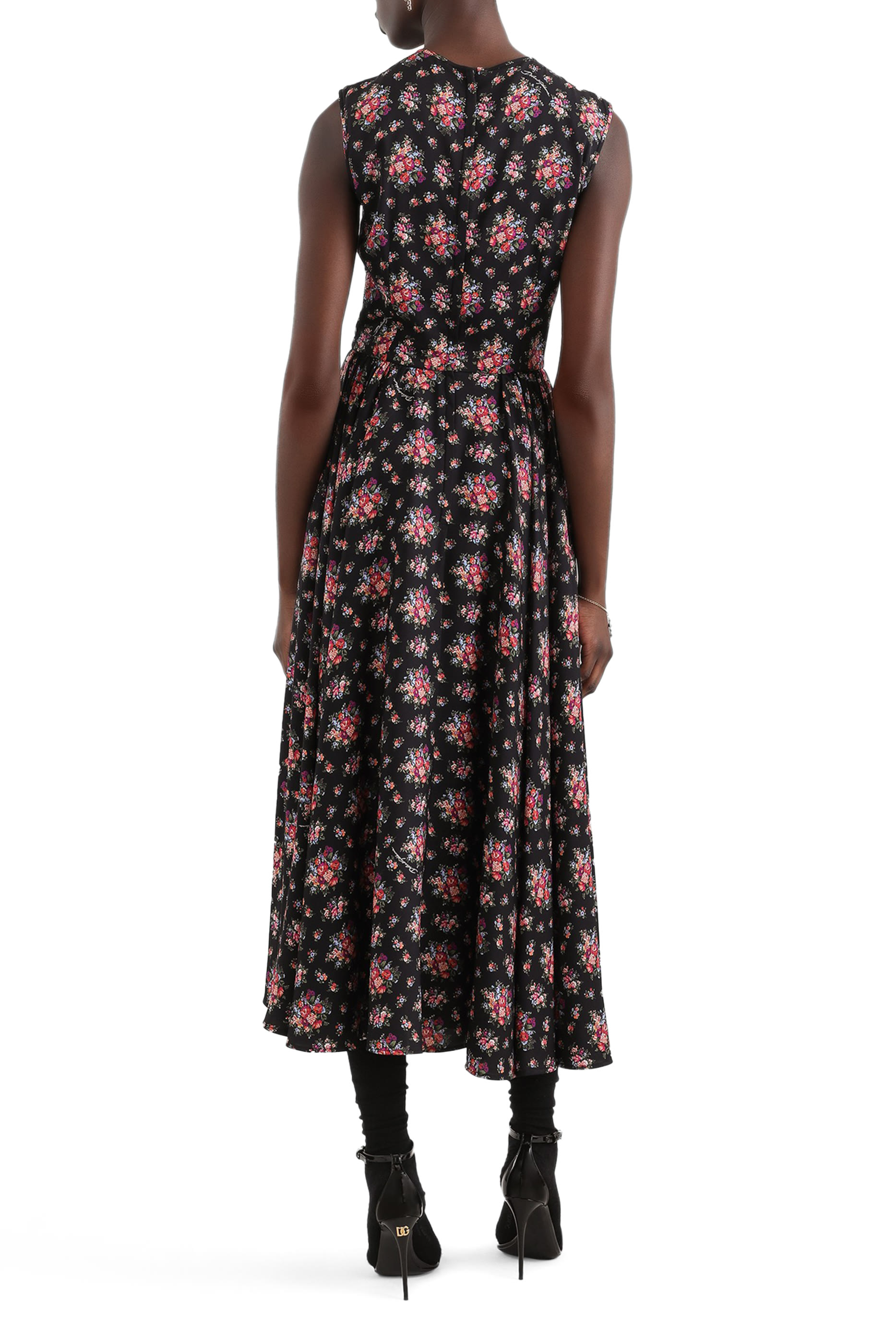 Small Flower Bouquets-Print Charmeuse Dress