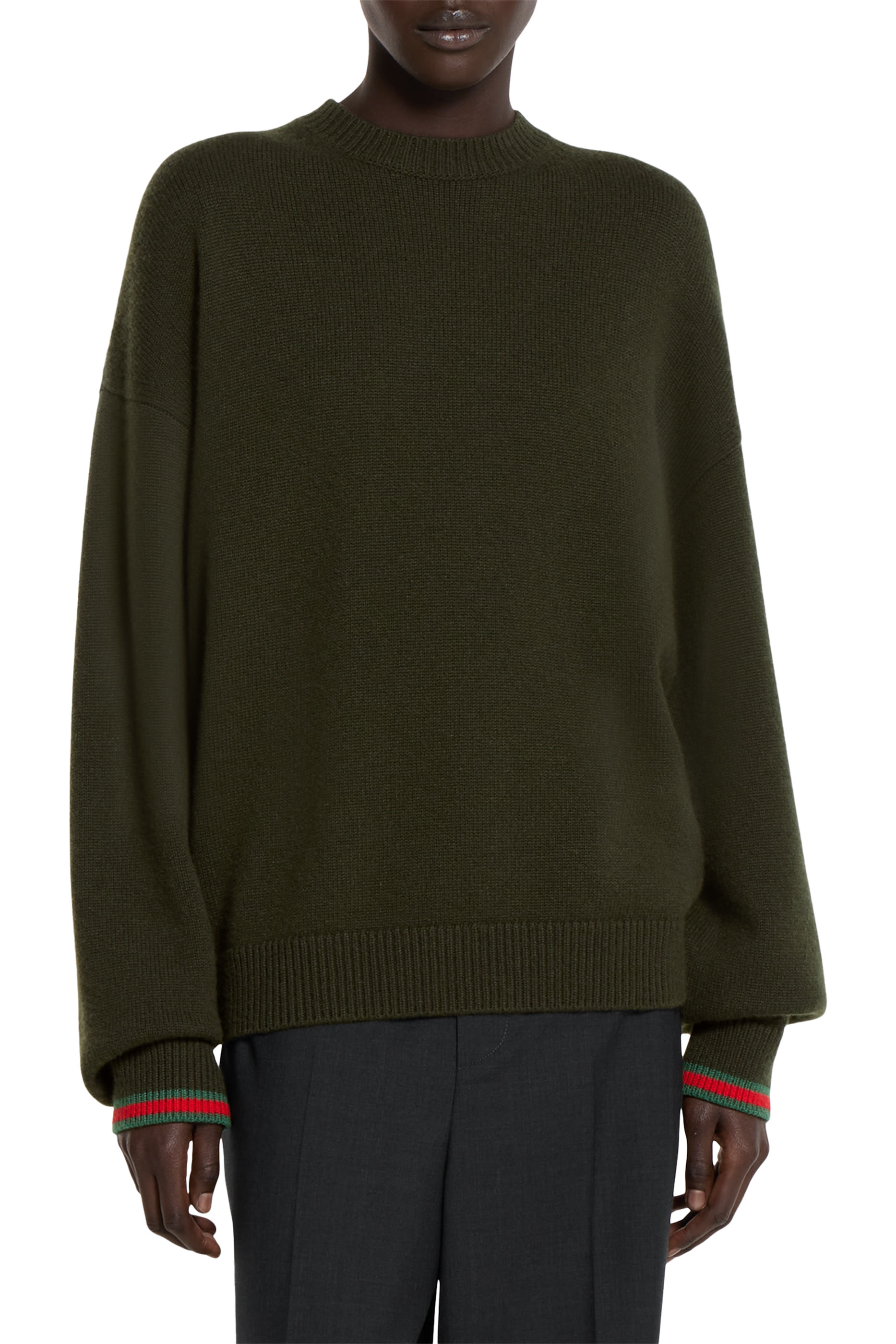 Wool Cashmere Sweater with Web Trim 