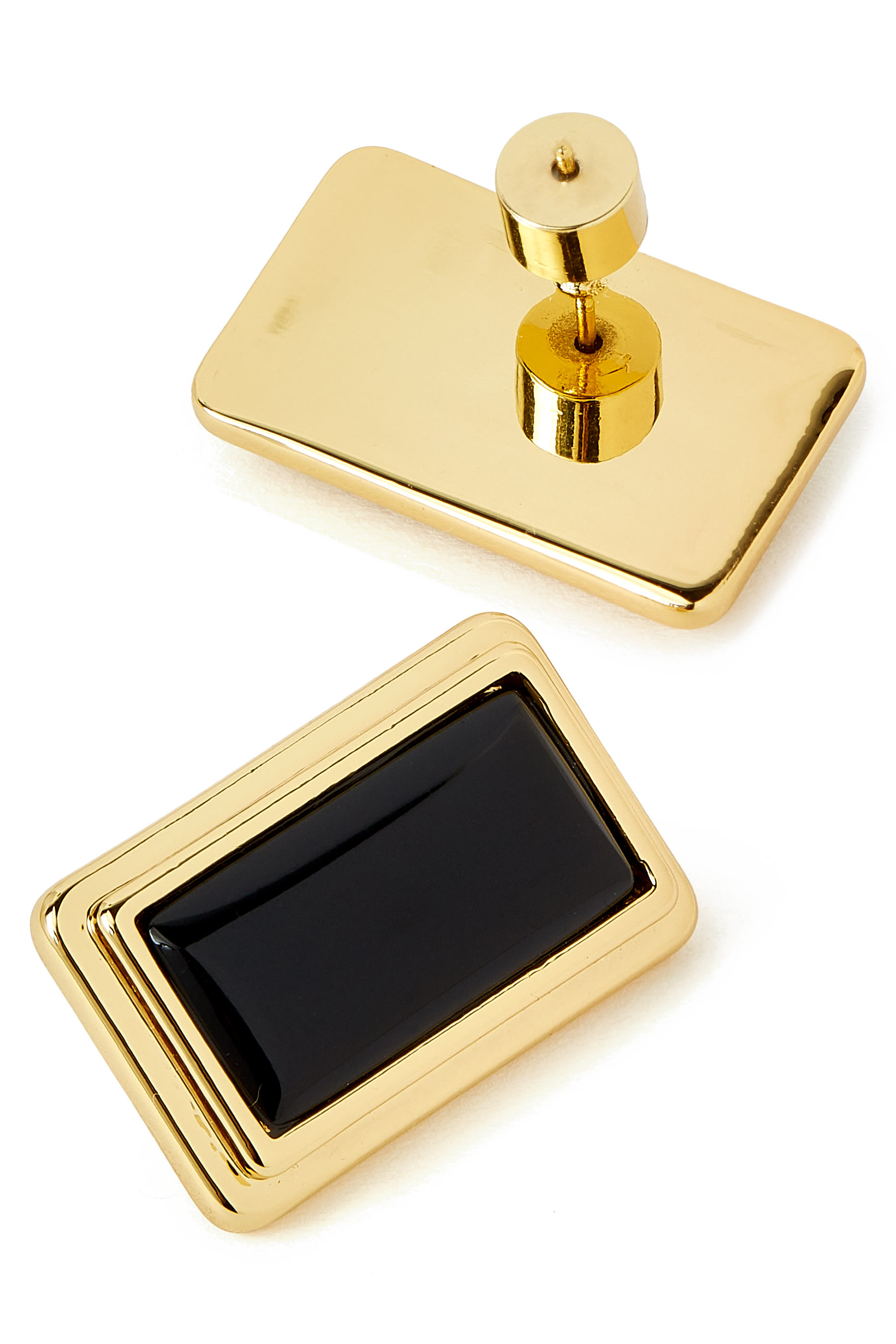 Archer Rectangle Earrings,  Brass with Gold Plating & Black Enamel
