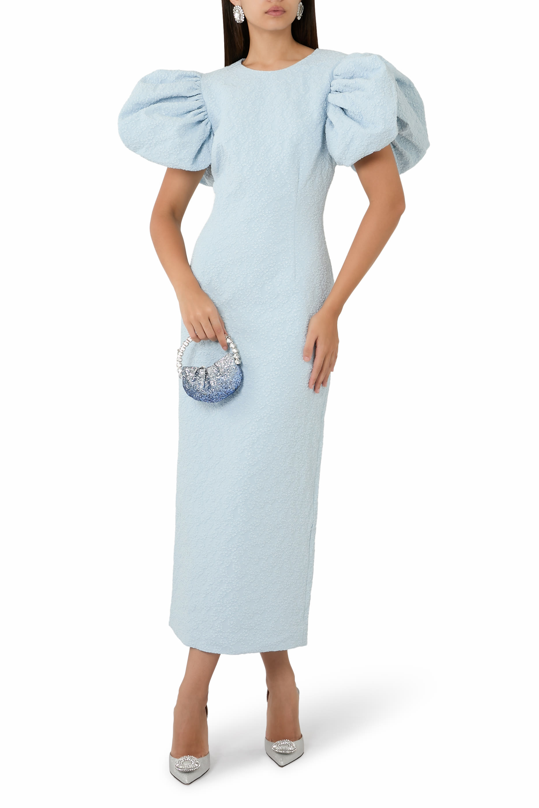 Puffy Jacquard Midi Dress