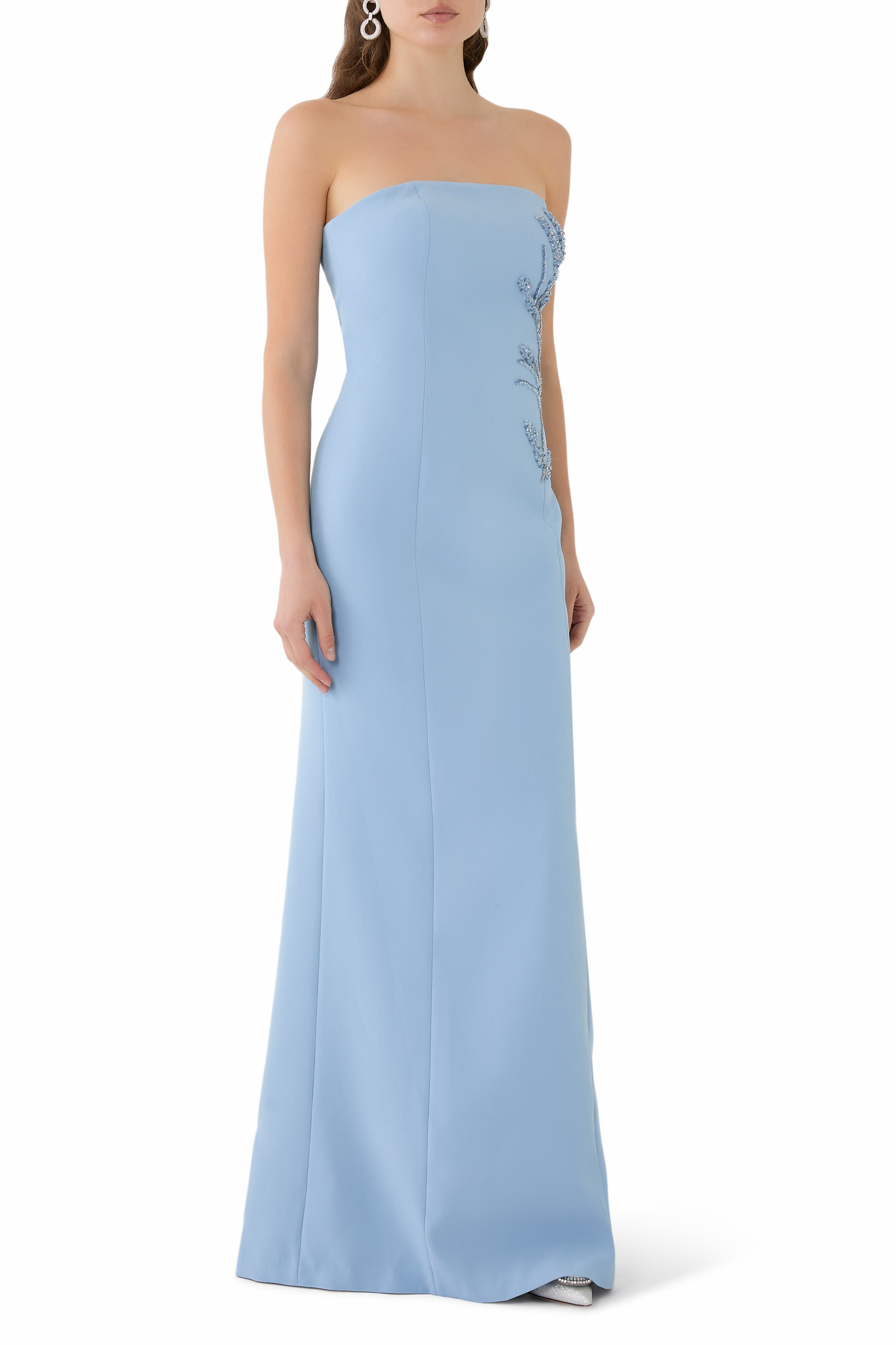 Crepe Bead Trim Bolero and Strapless Gown