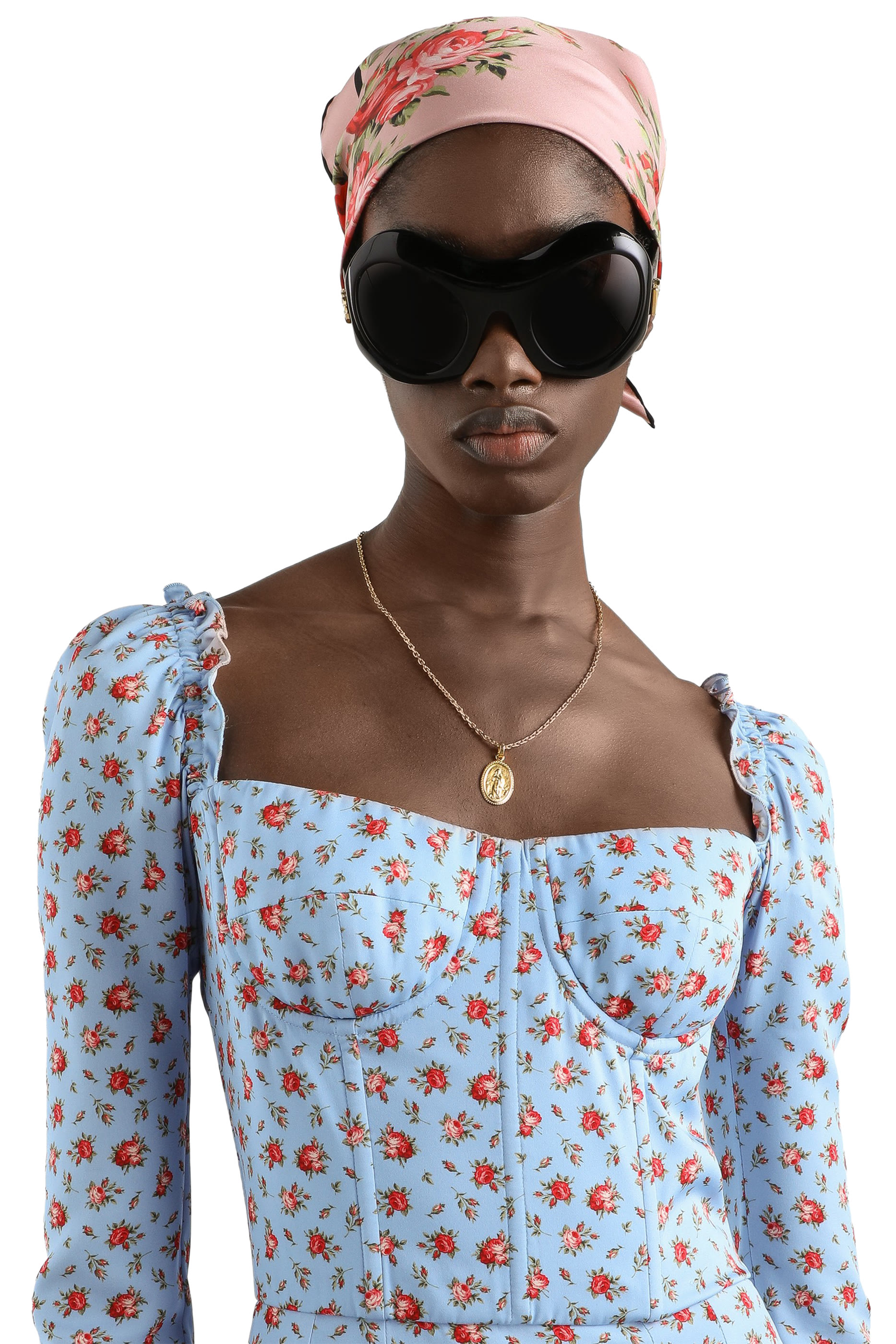 Small Rose-Print Short Charmeuse Dress