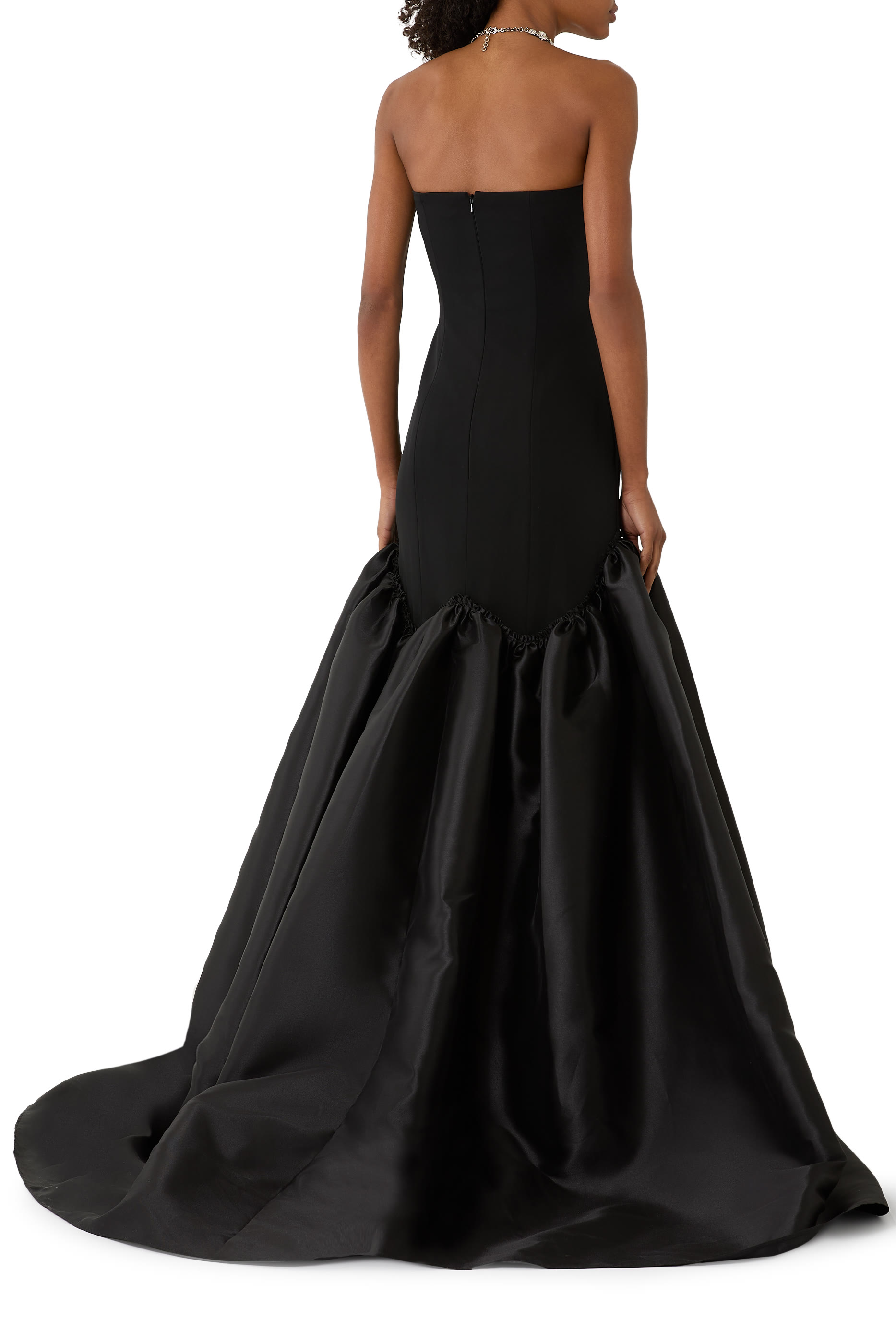  Large Mikado Trumpet Train Strapless Gown