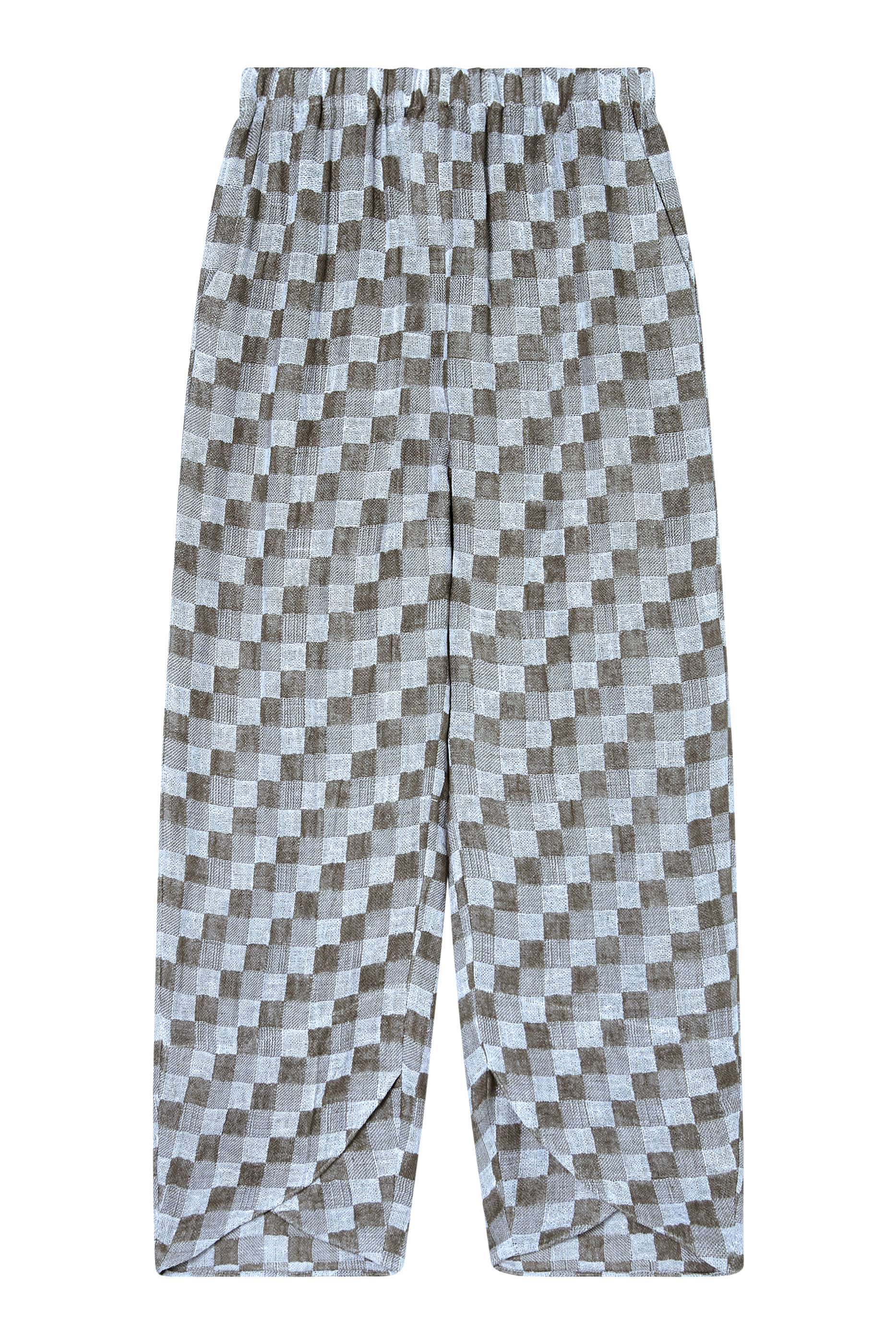Check Pattern Linen Gauze Wide Trousers