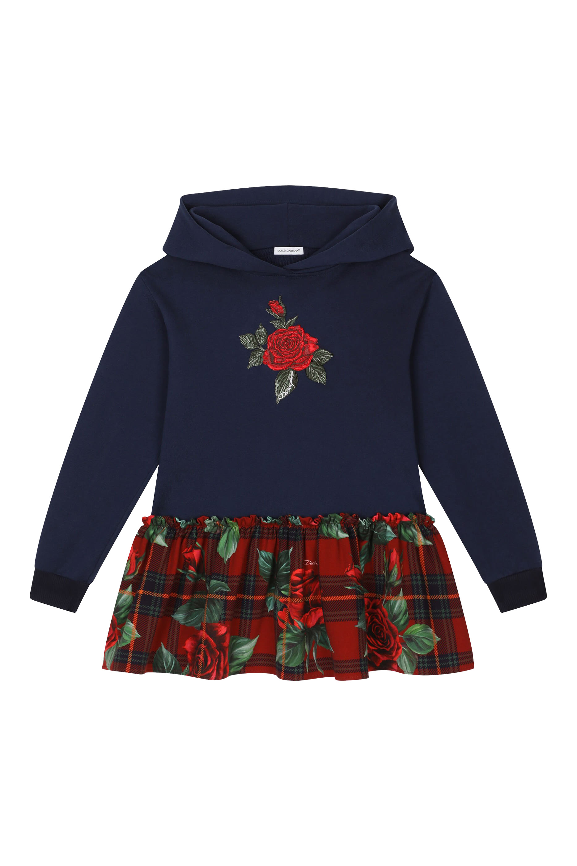 Kids Long-Sleeved Hooded Tartan Dress