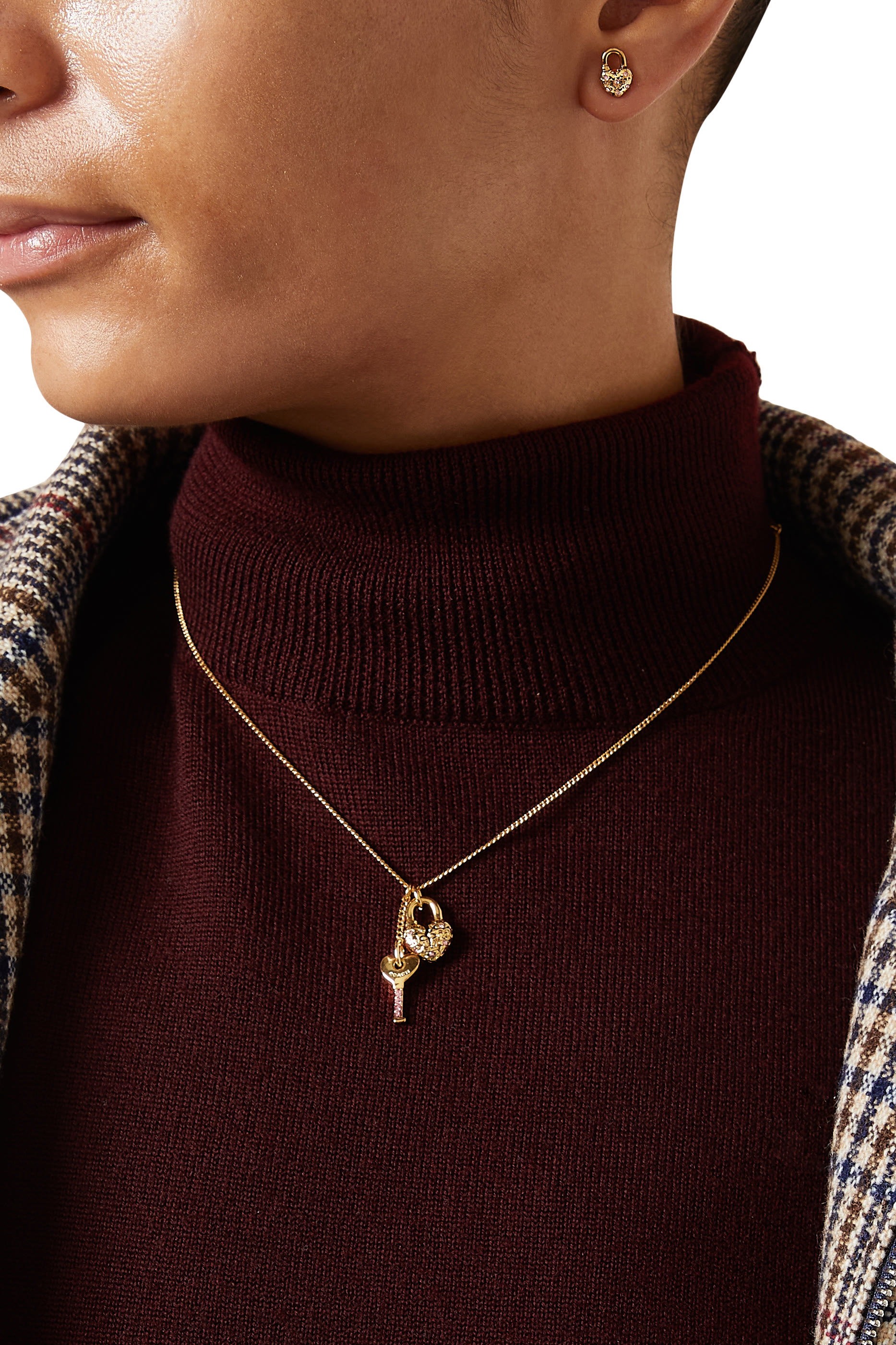 Heart Padlock & Key Short Pendant Necklace