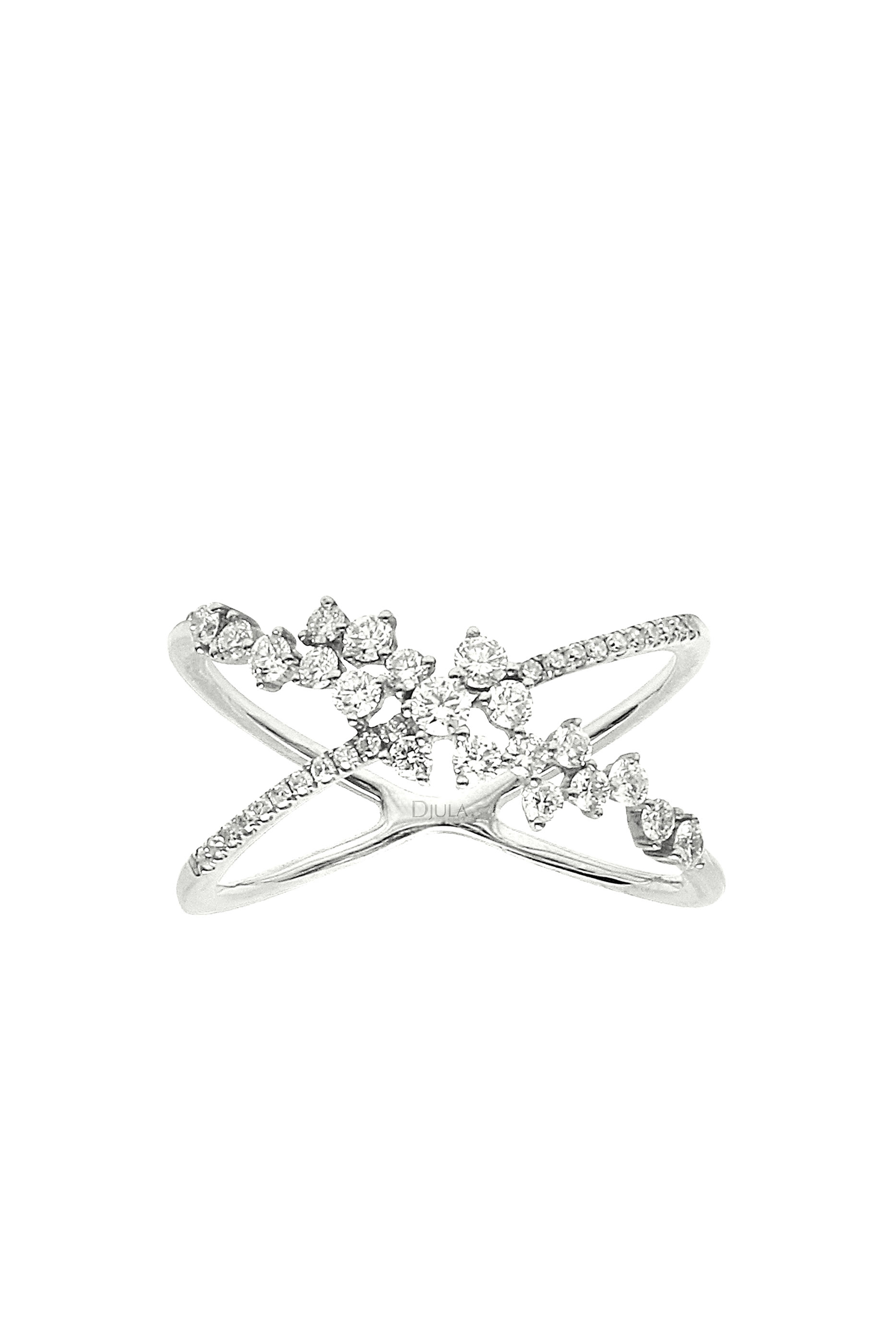 Fairytale Crossed Ring, 18K White Gold & Diamonds