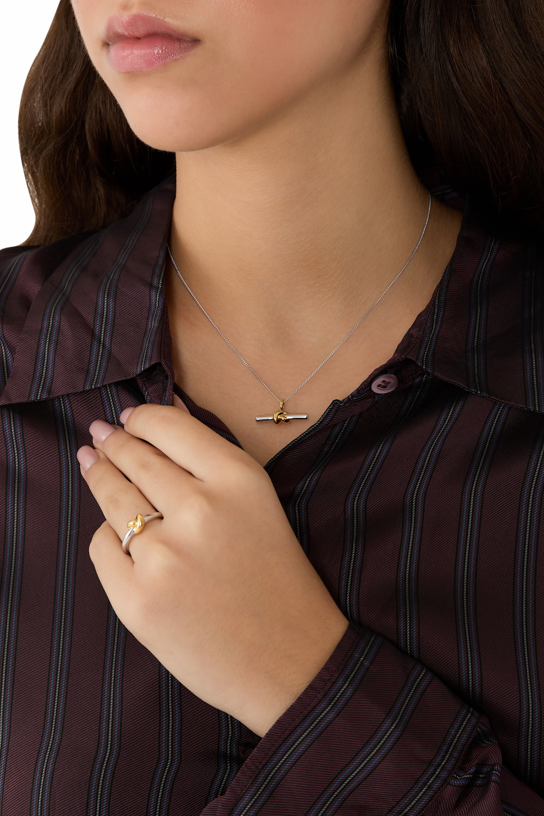 Lucy Williams T-Bar Knot Pendant Necklace, 18ct Recycled Gold Vermeil & Rhodium on Sterling Silver