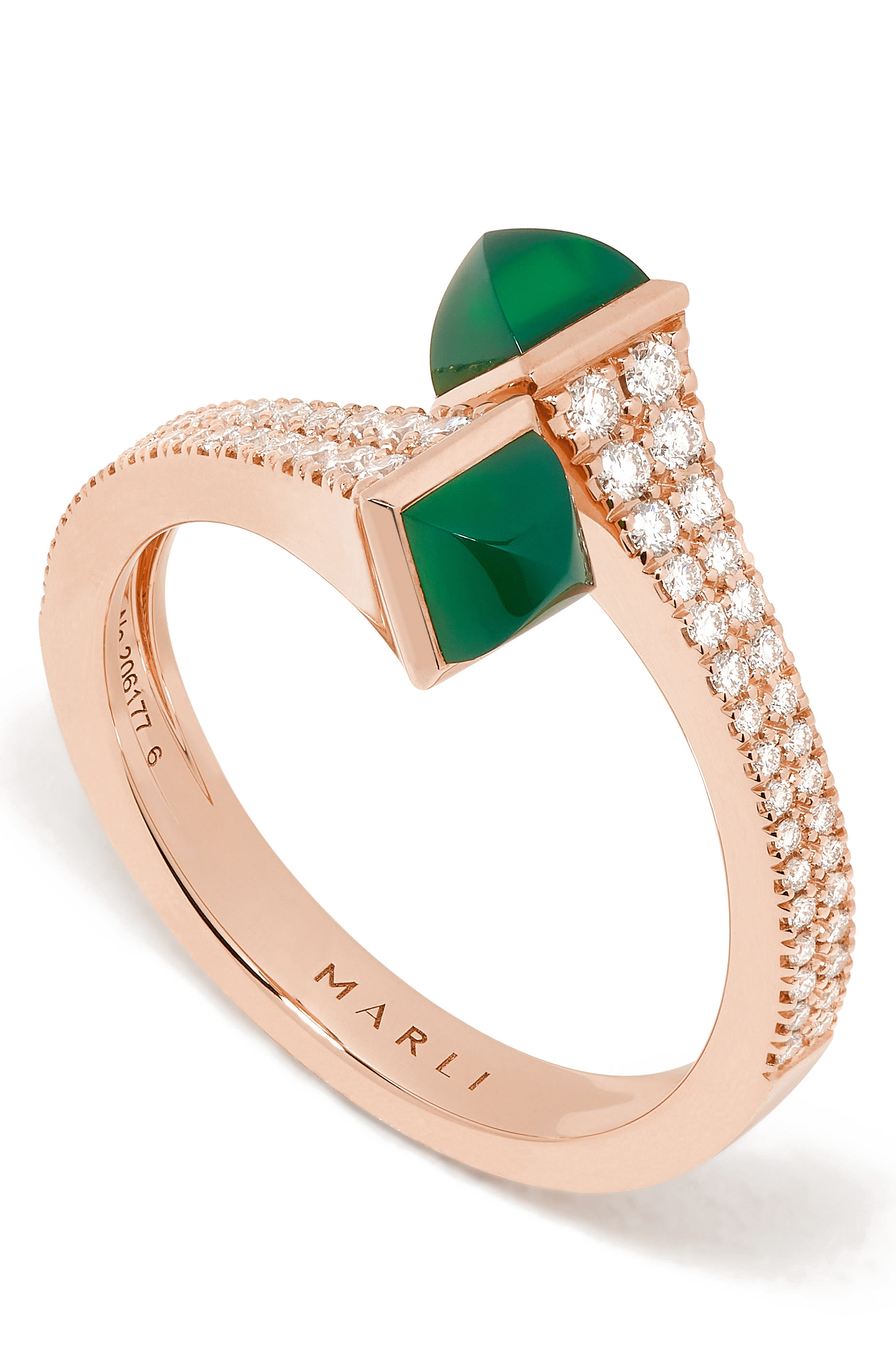 Cleo Slim Ring, 18k Pink Gold with  Green Agate & Diamonds