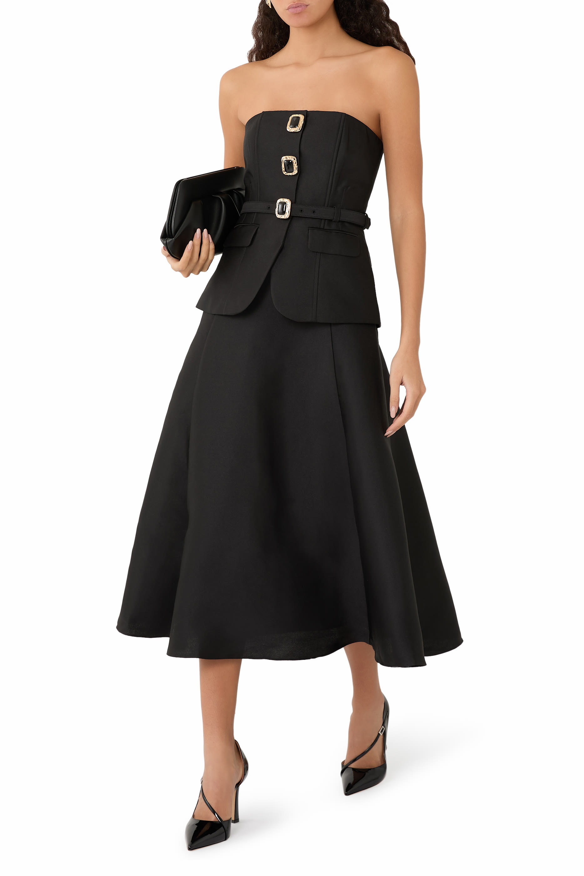 Taffeta Bandeau Midi Dress