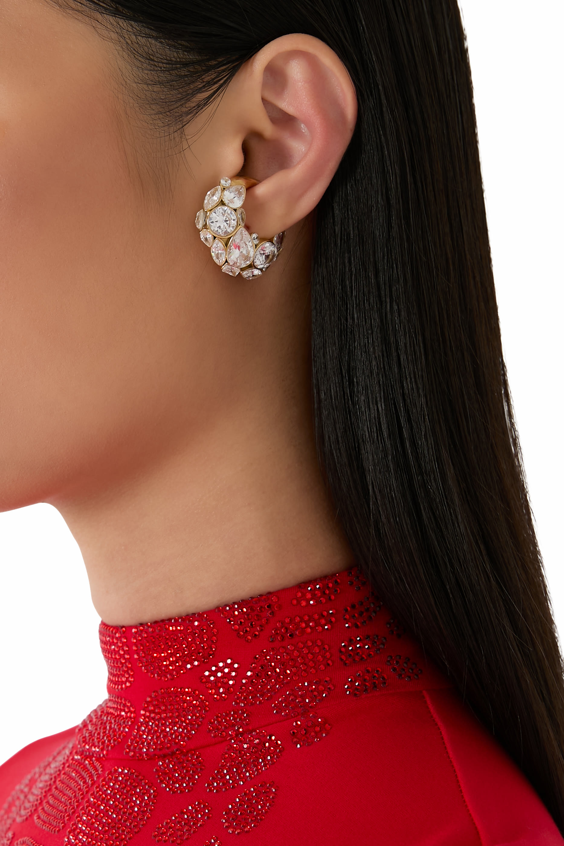 Round Ear Cuff, Gold-Plated Stainless Steel & Crystals