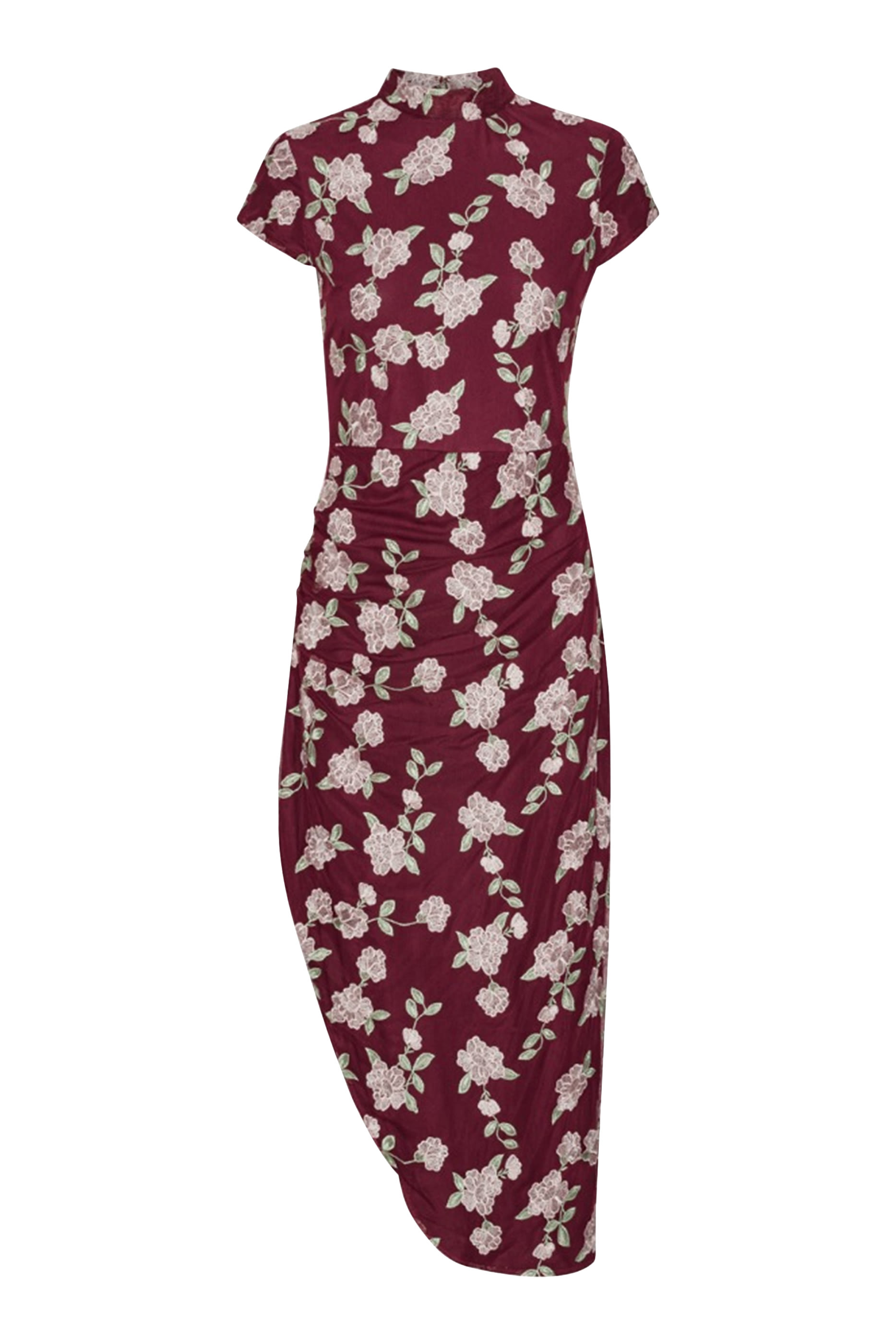 Mesh Asymmetric Flower Print Dress