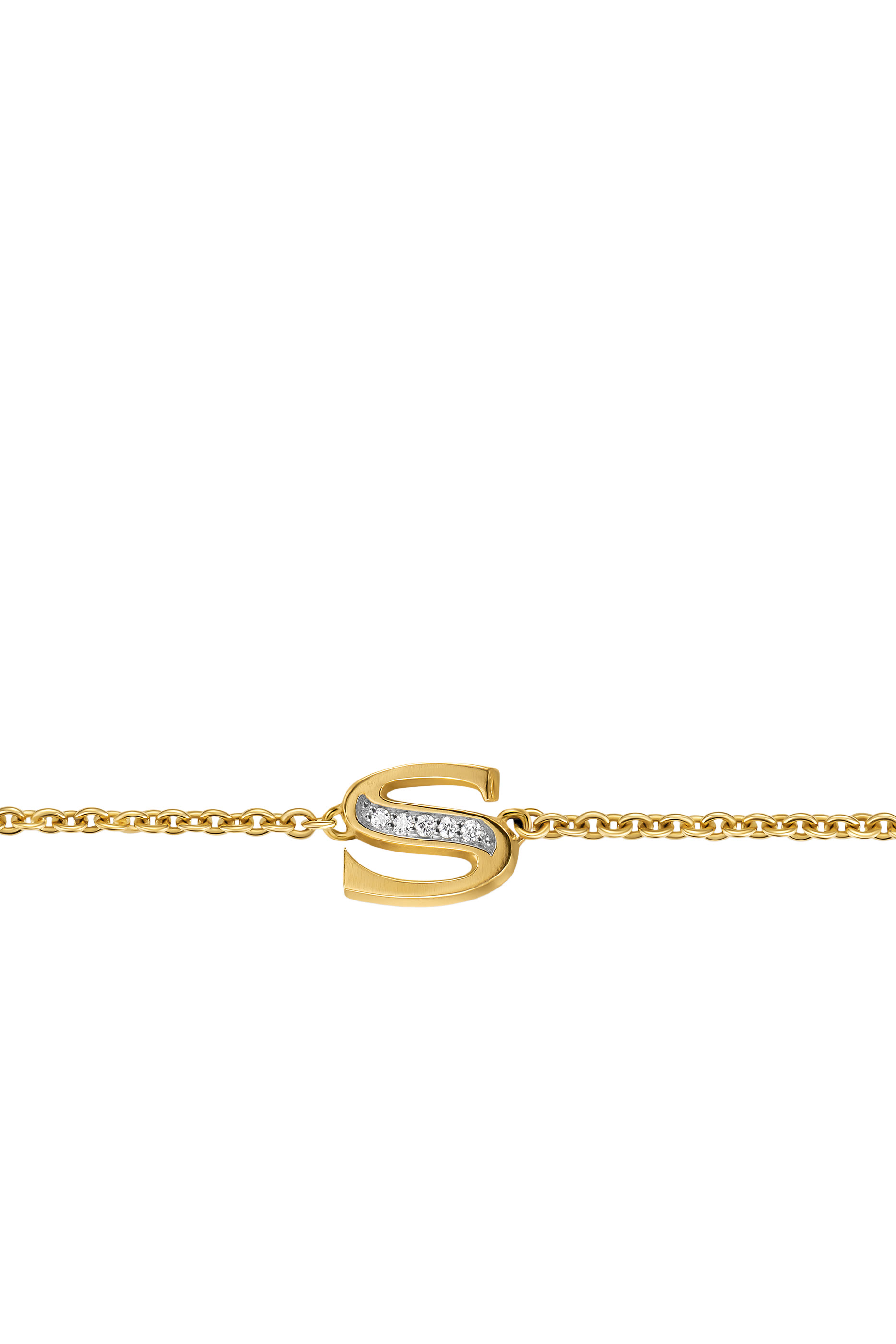Petite Pav&eacute; S Initial Chain Bracelet, 18K Yellow Gold & Diamonds