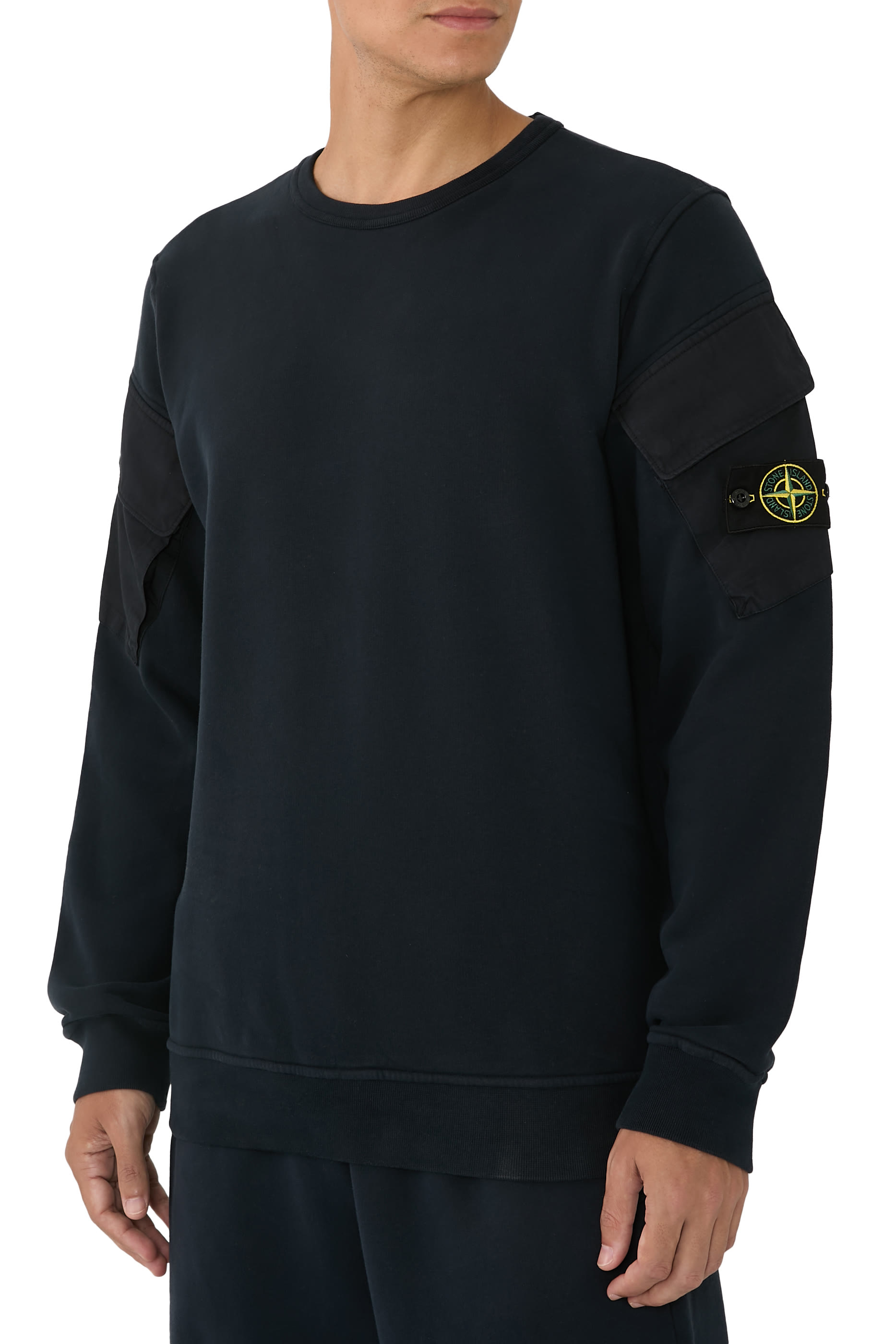 Brushed Organic Cotton Fleece Crewneck Sweatshirt with Sleeve Pockets