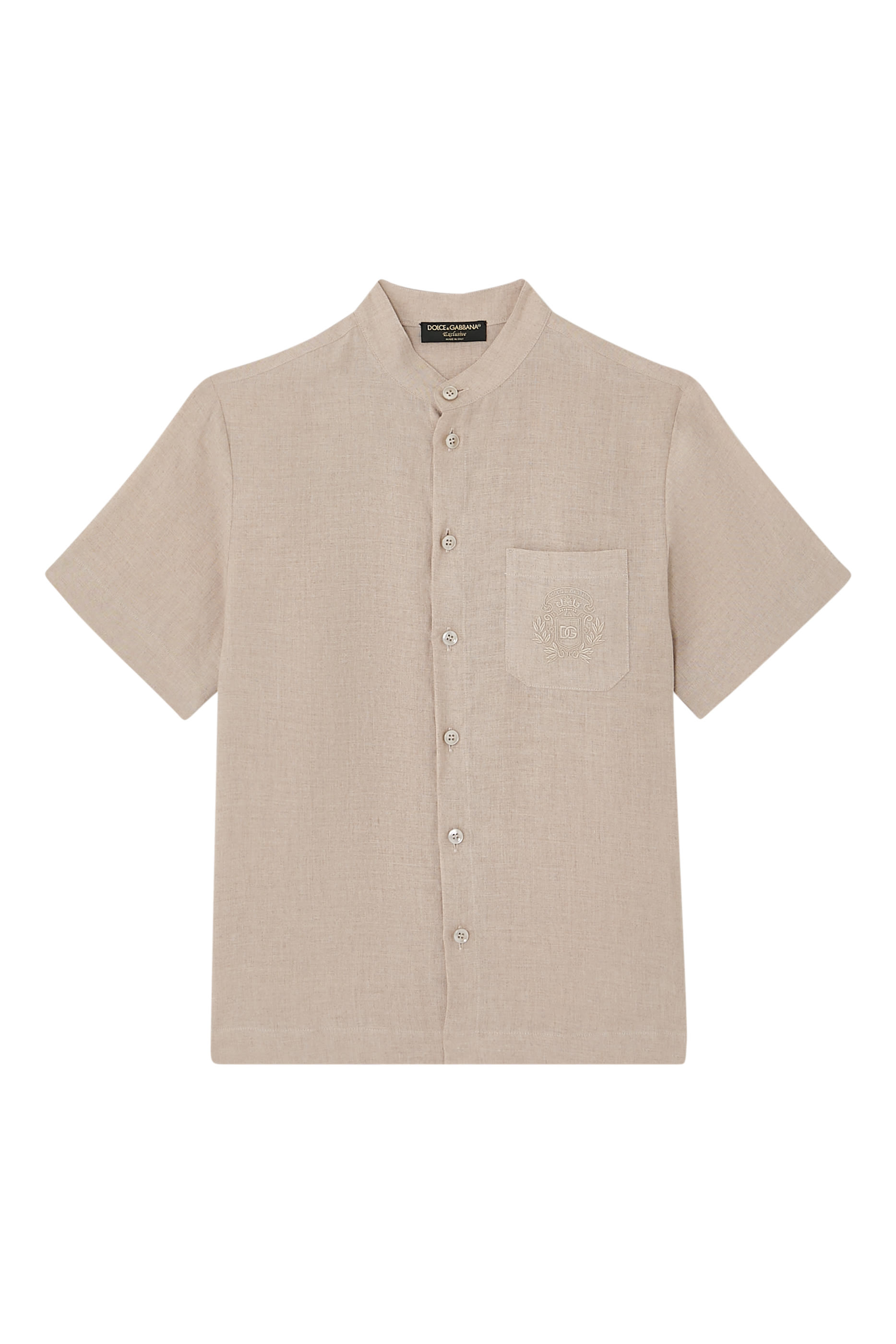 Kids  Linen Shirt with Crest Embroidery