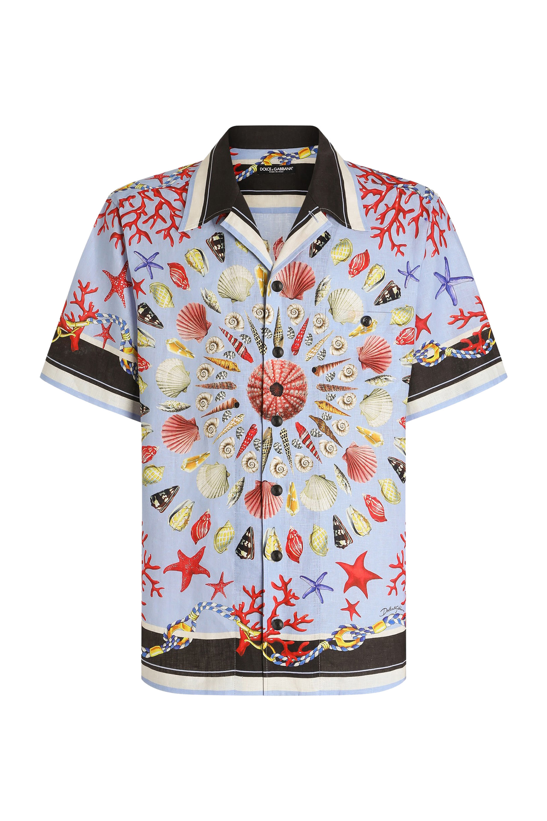 Shell-Print Hawaiian Linen Canvas Shirt