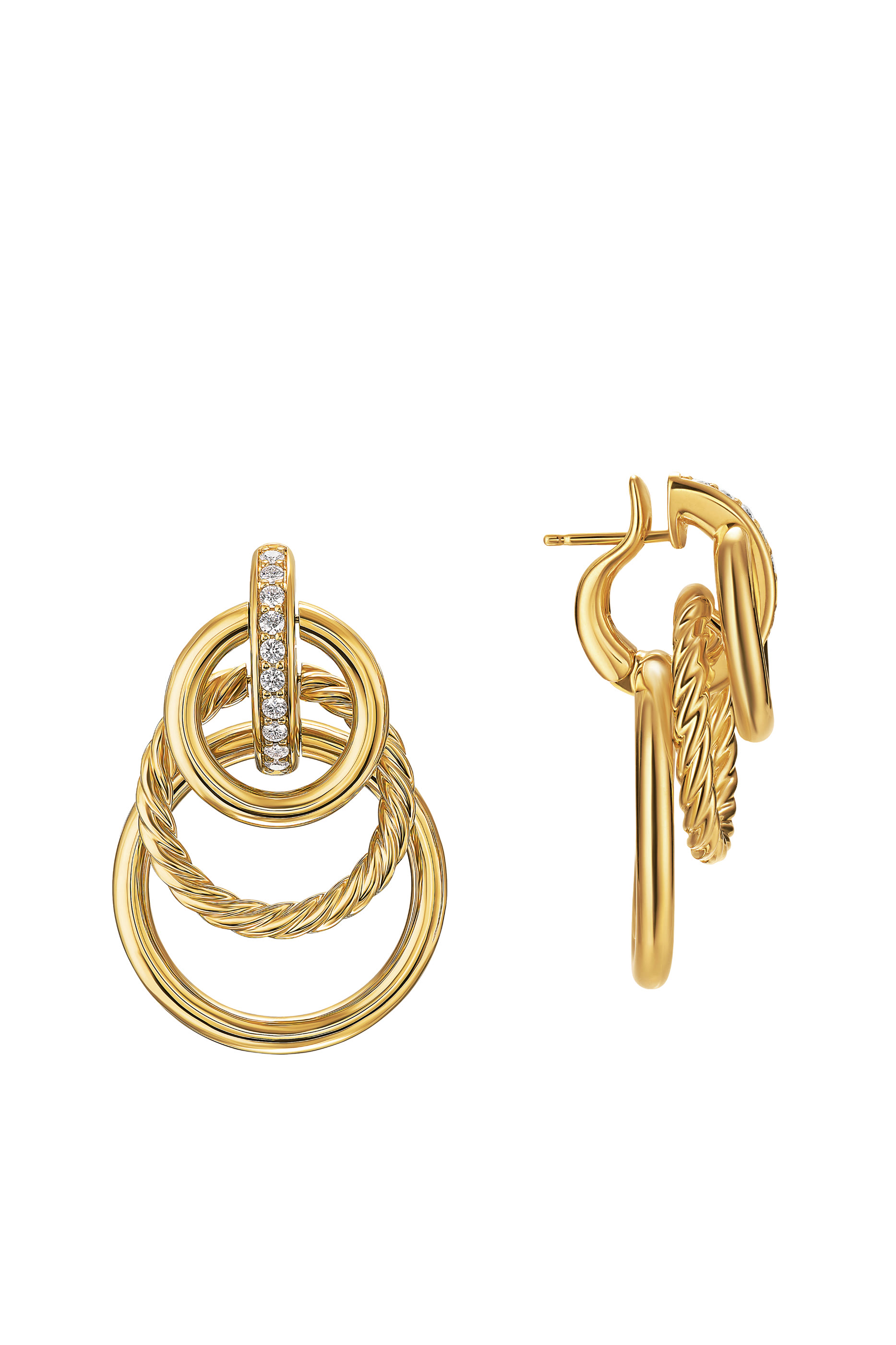  DY Mercer&reg; Triple Ring Drop Earrings, 18K Yellow Gold with Diamonds 