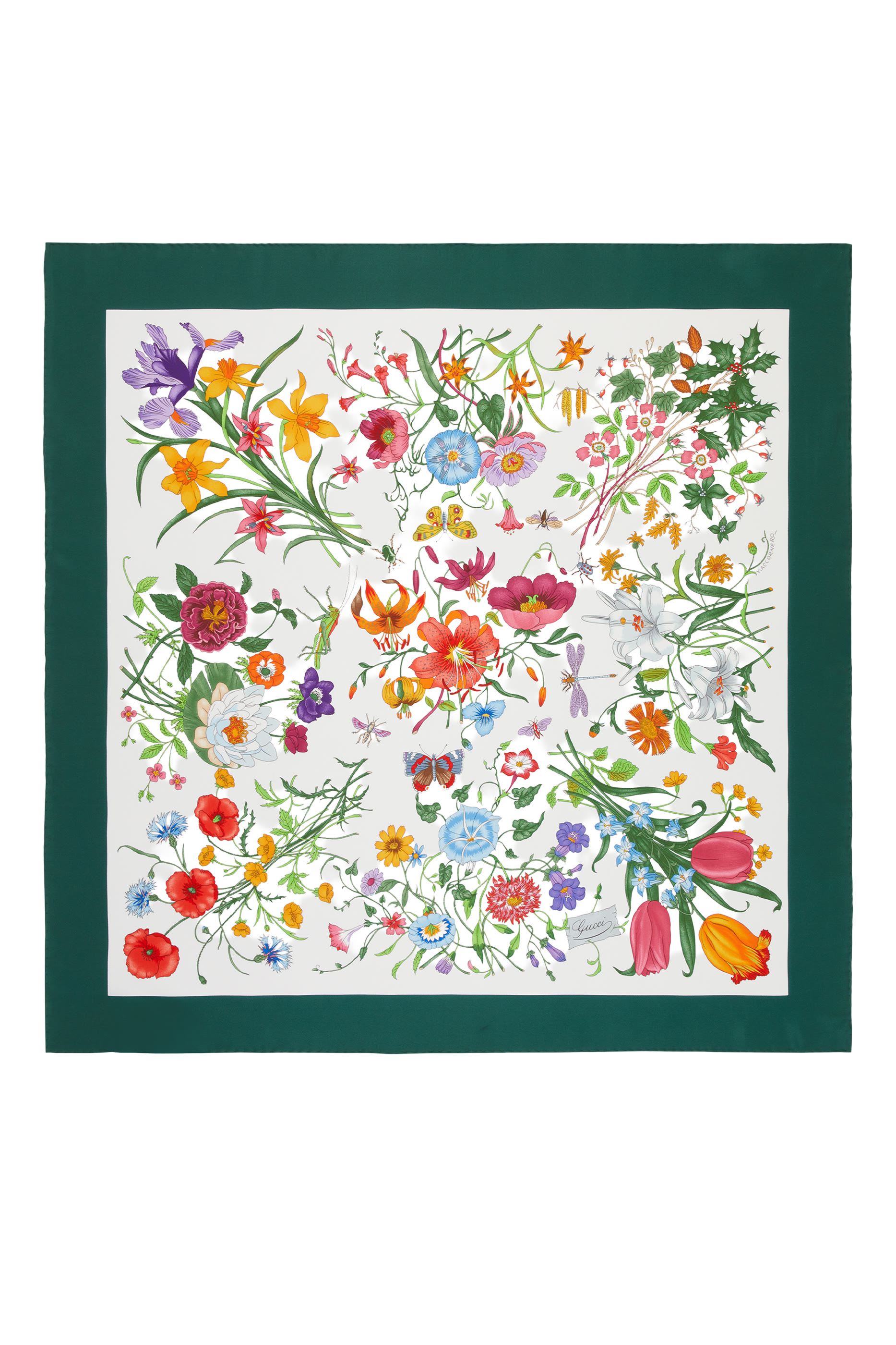 Printed Flora Silk Twill Carr&eacute;