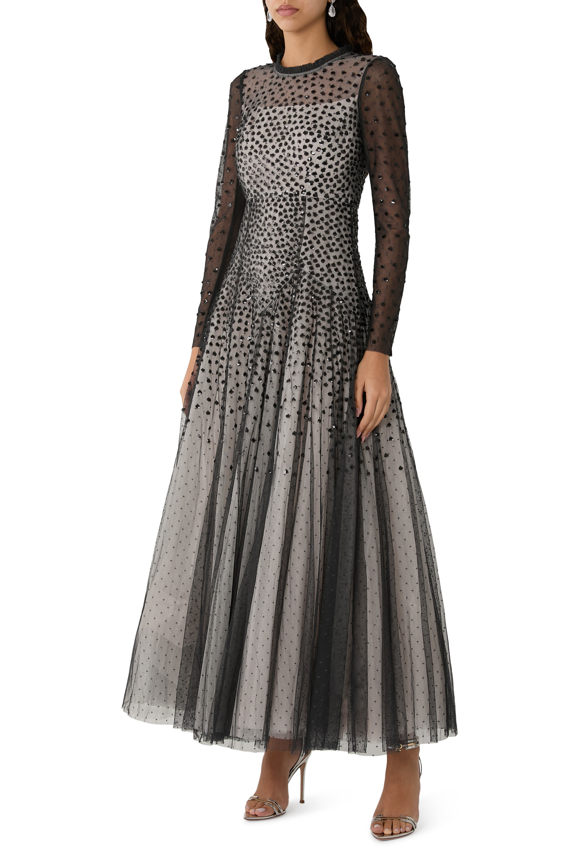 Sequin Cascade Round Neck Gown