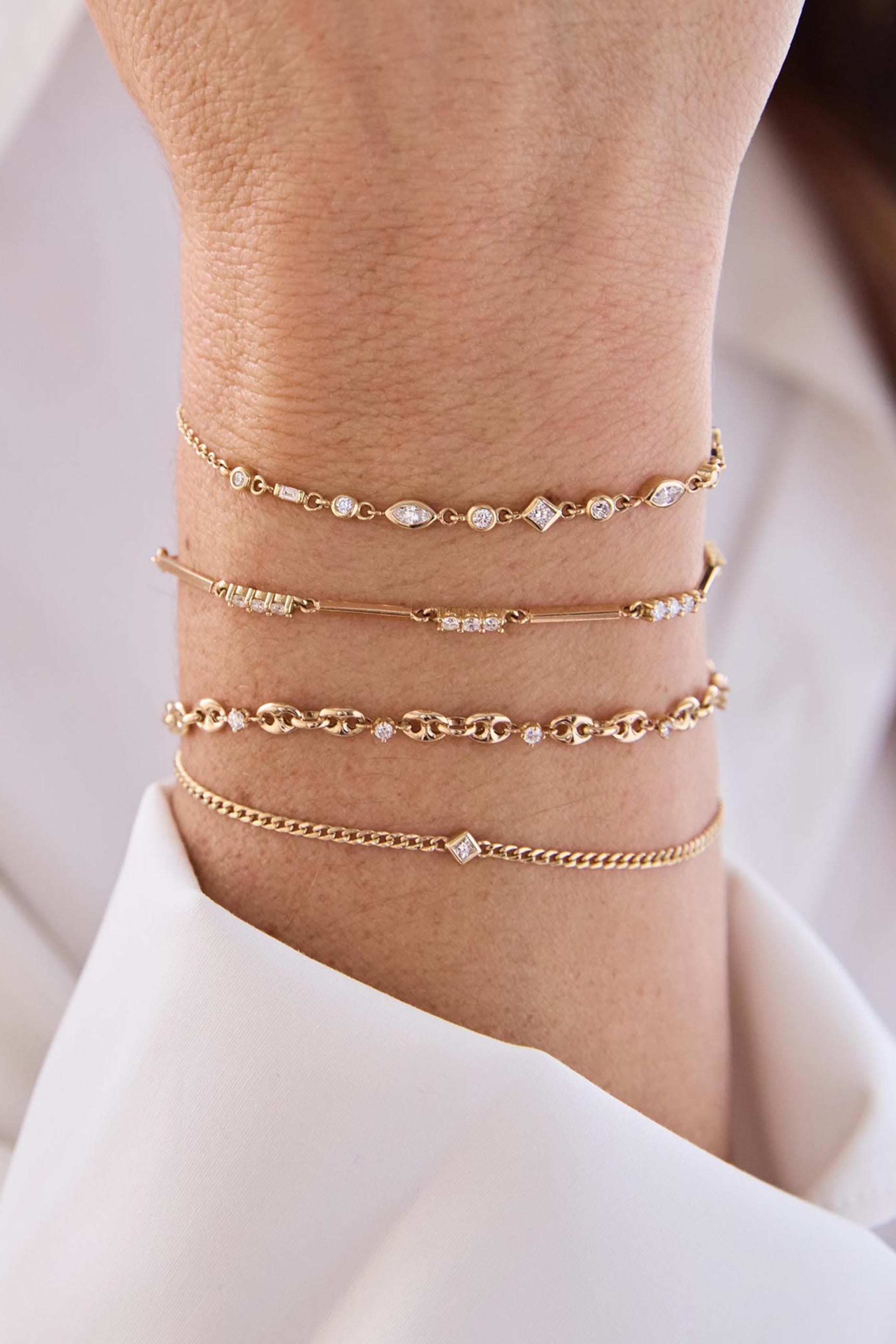 Small Puffed Mariner Chain Bracelet, 14K Yellow Gold