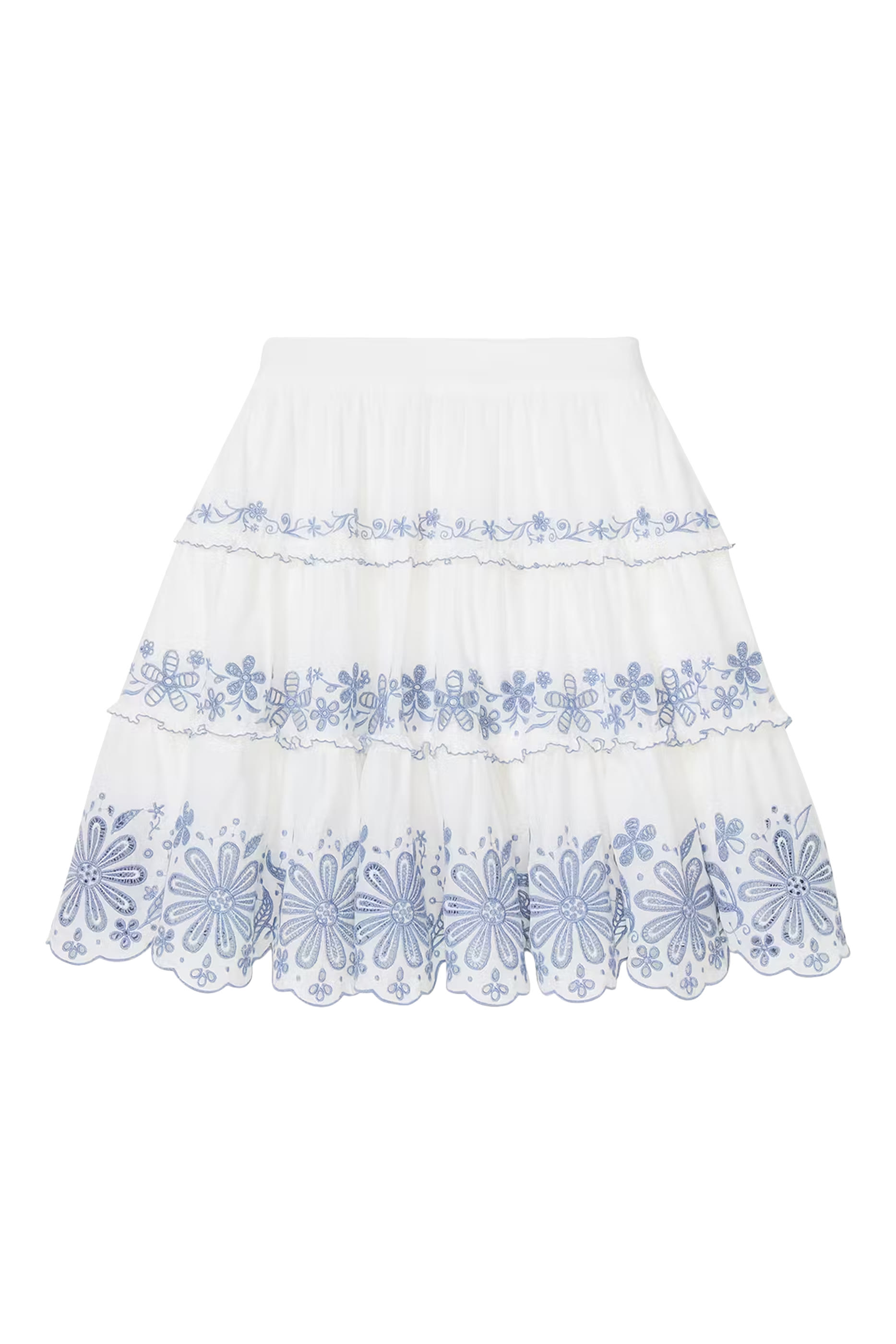 Floral Embroidered Tiered Mini Skirt