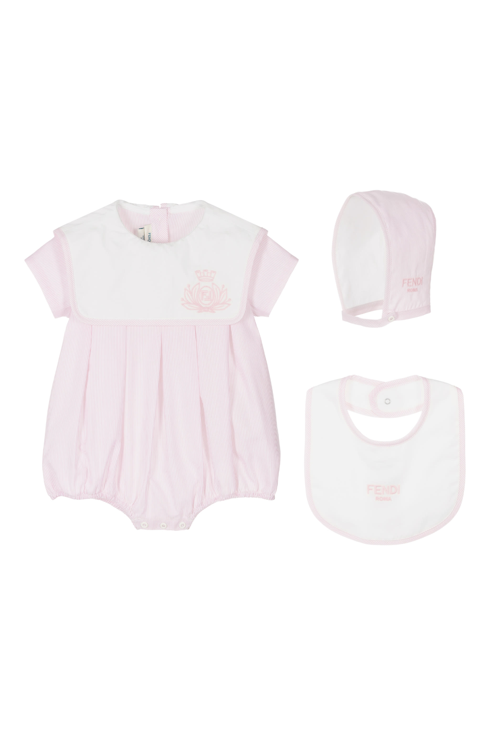 Kids Stripes Print Romper, Bib, and Beanie Gift Set