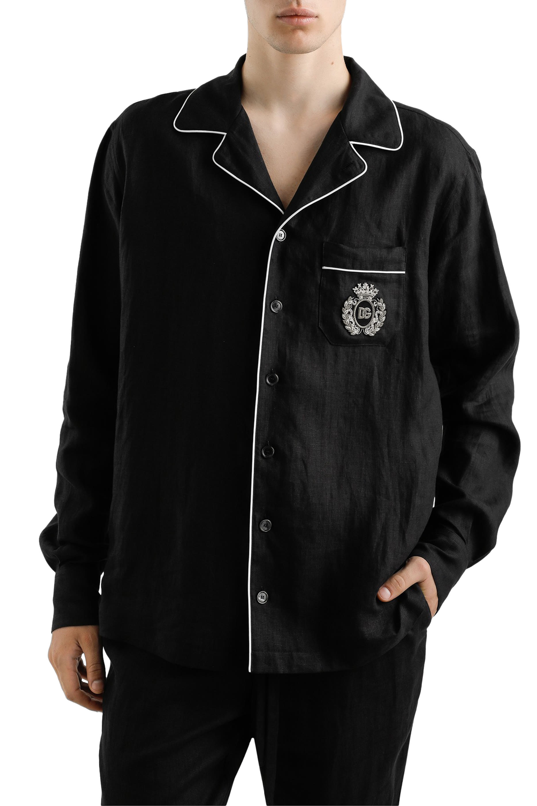 DG Logo-Embroidered Patch Silk Shirt