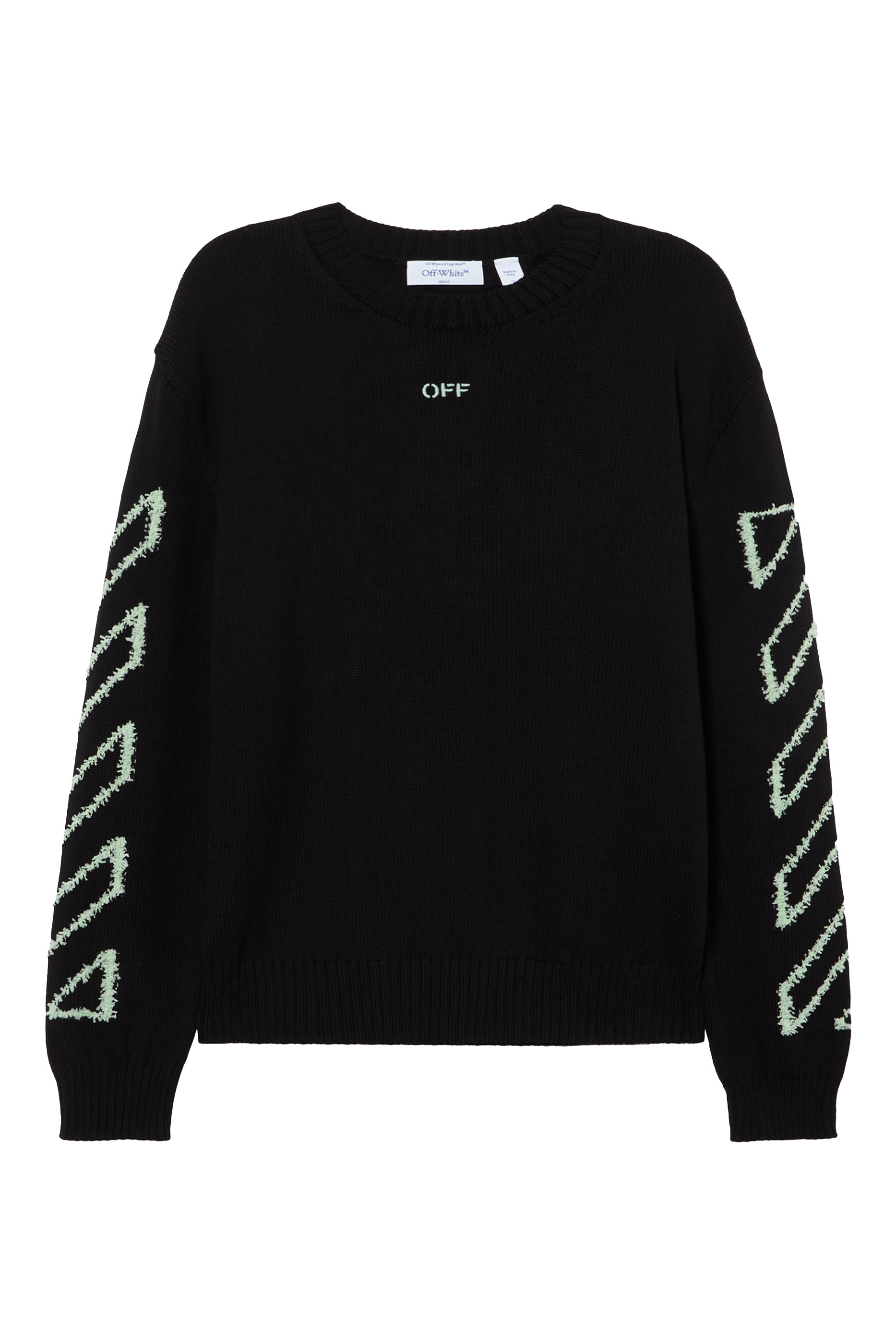  Diagonal Arrow Fuzzy Crewneck Sweater