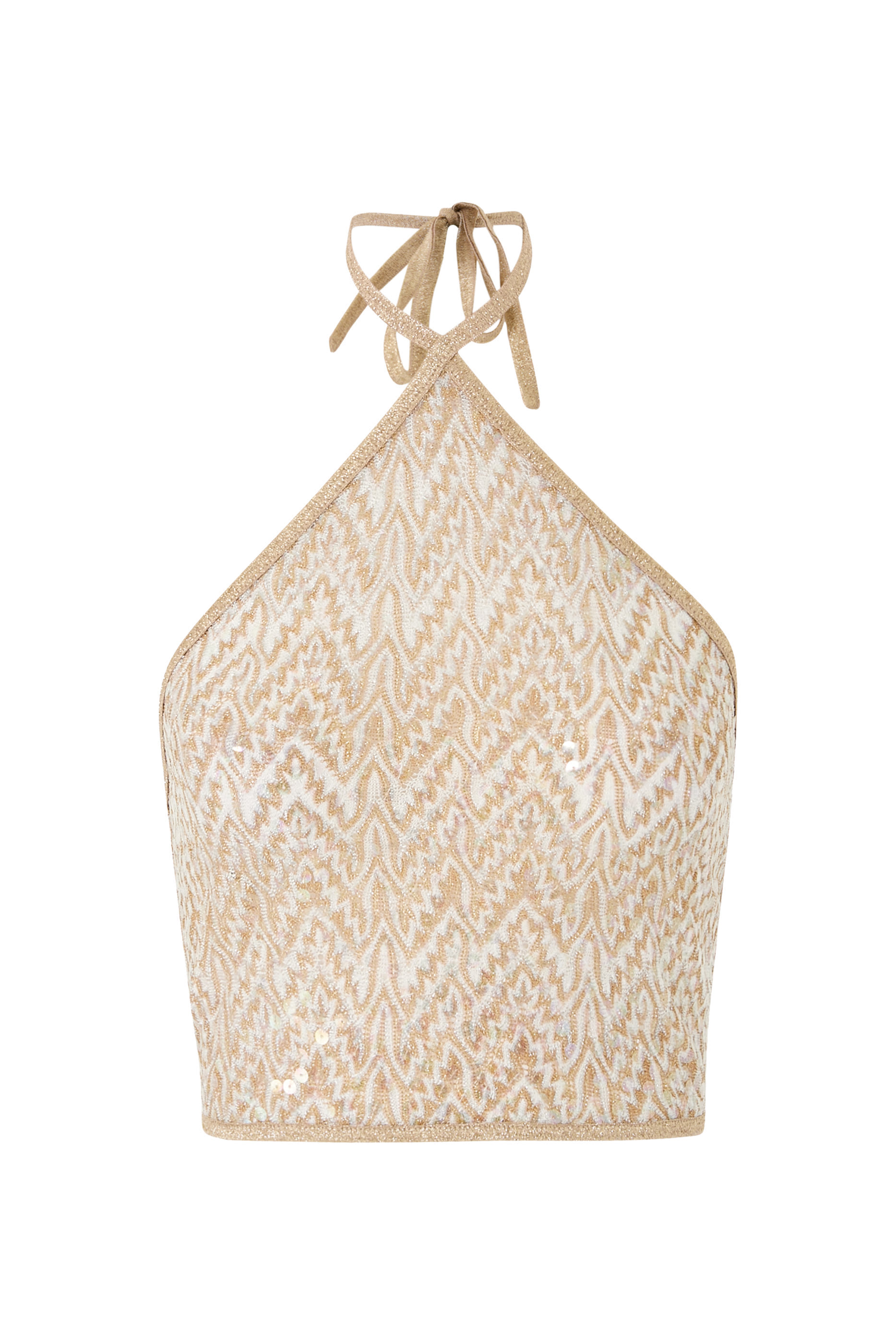 Zigzag Sequinned Halter Neck Crop Top