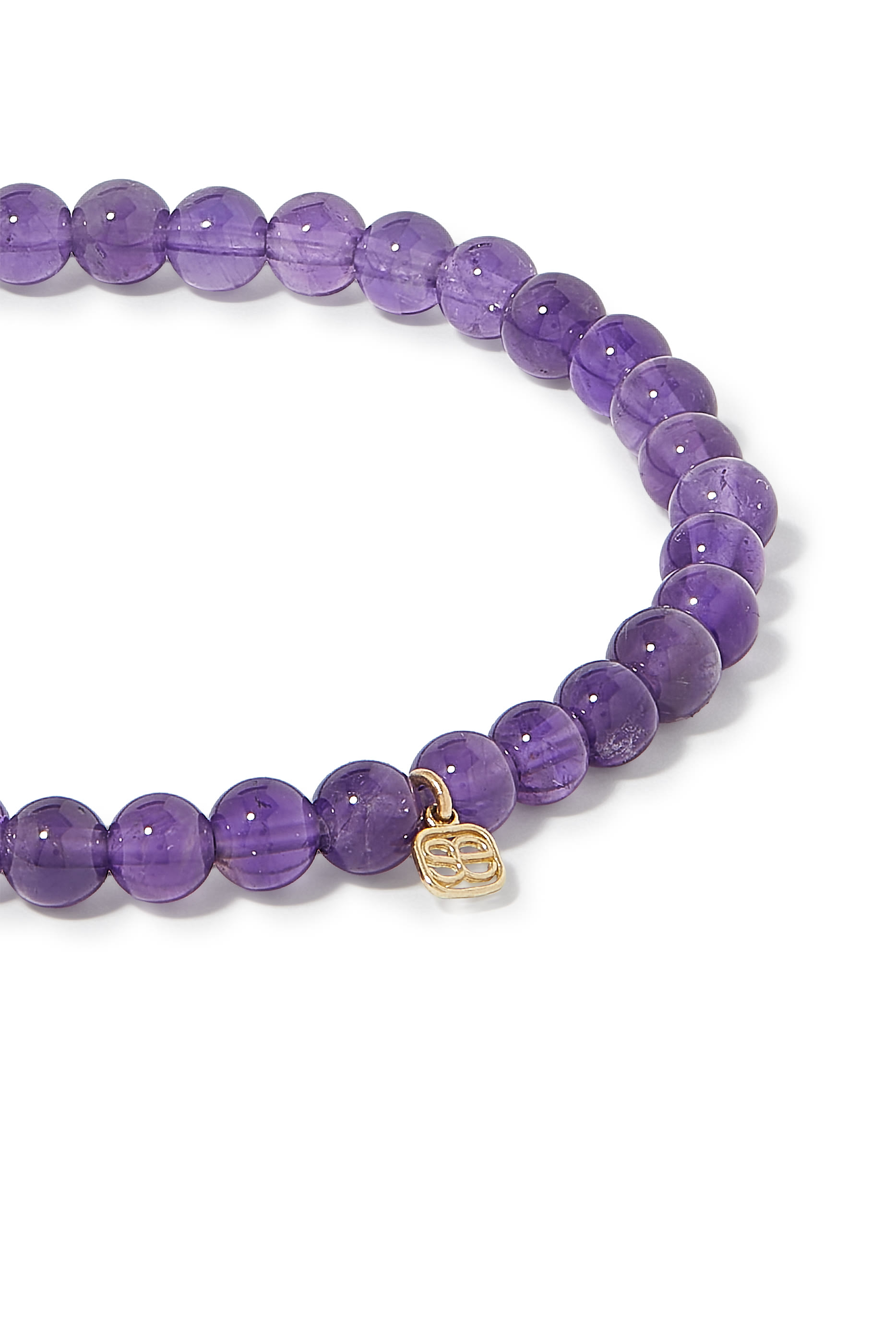 Kids Bow Charm Beaded Bracelet, 14K Yellow Gold &  Amethyst 