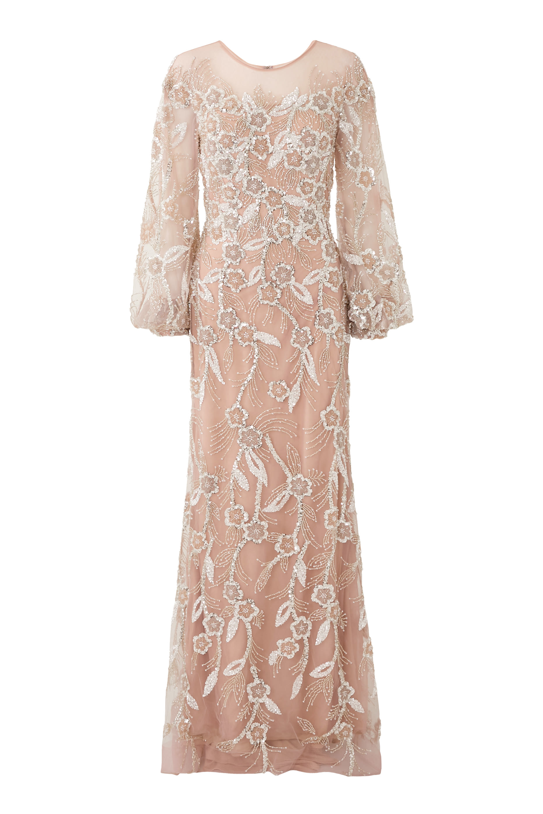 Puff Sleeves Beaded Gown